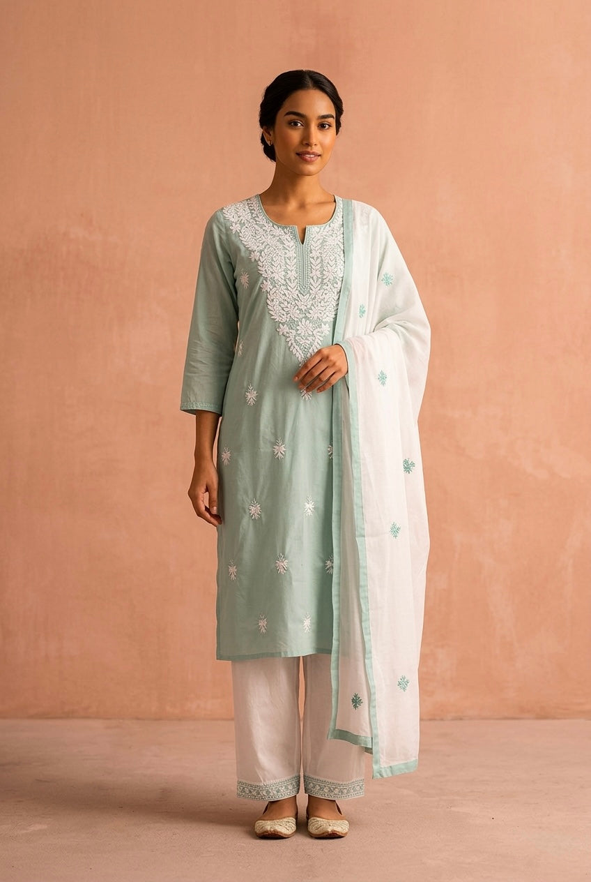 Aqua Chikankari Suit Set | HER-703