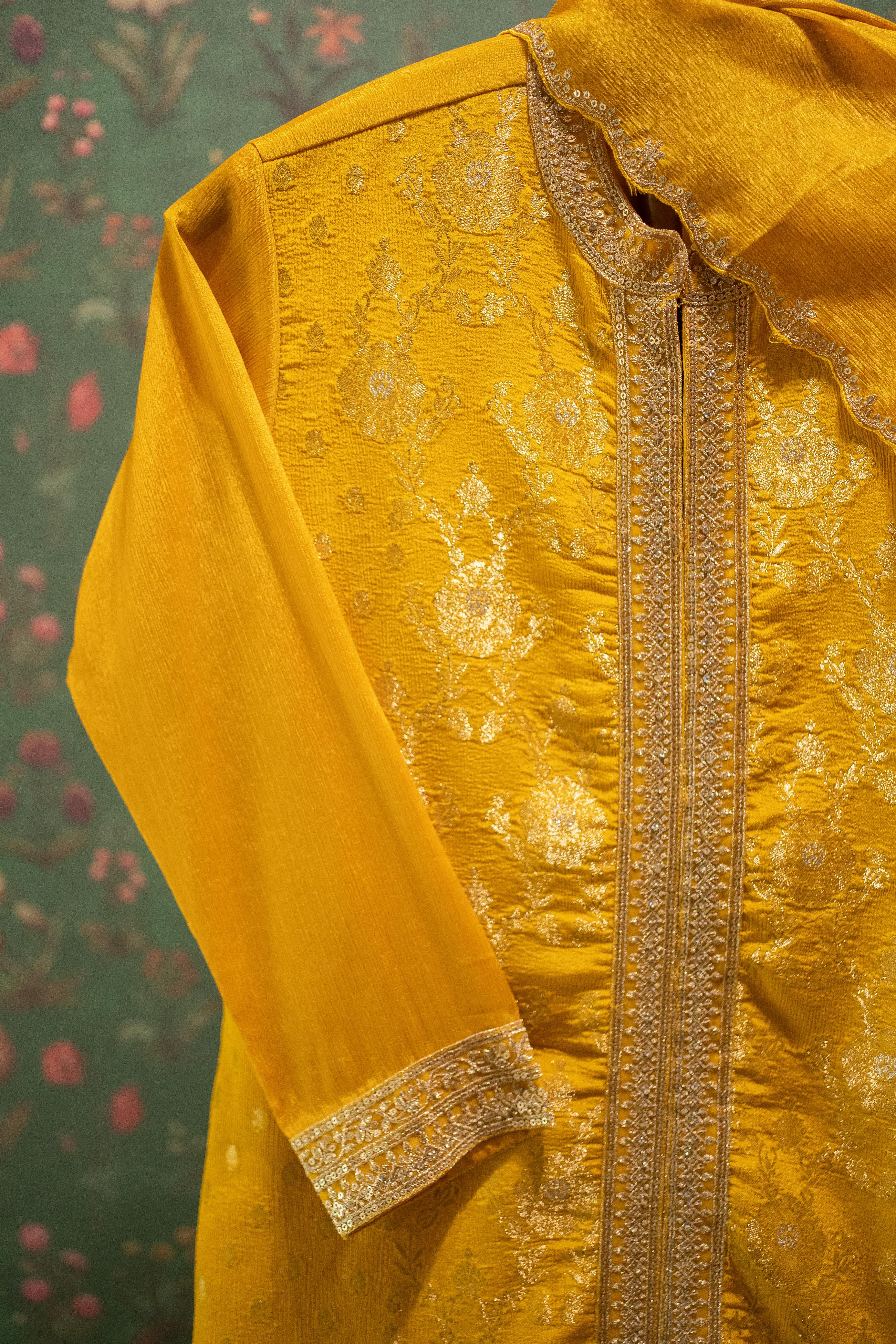 Heritage Mustard Yellow Banarasi Embroidered Suit Set | HER-563 YELLOW