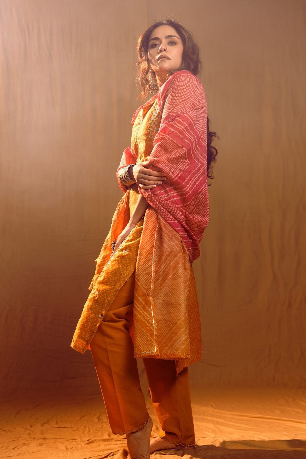 Bandhej Bagh Mustard Yellow Chanderi Suit Set | HER-299