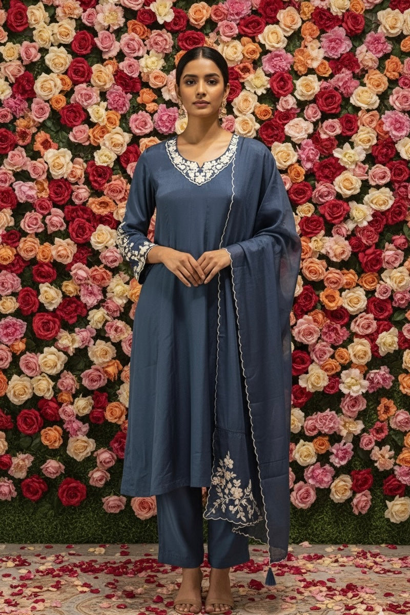 Zariyah Blue Embroidered Suit Set | HER-588