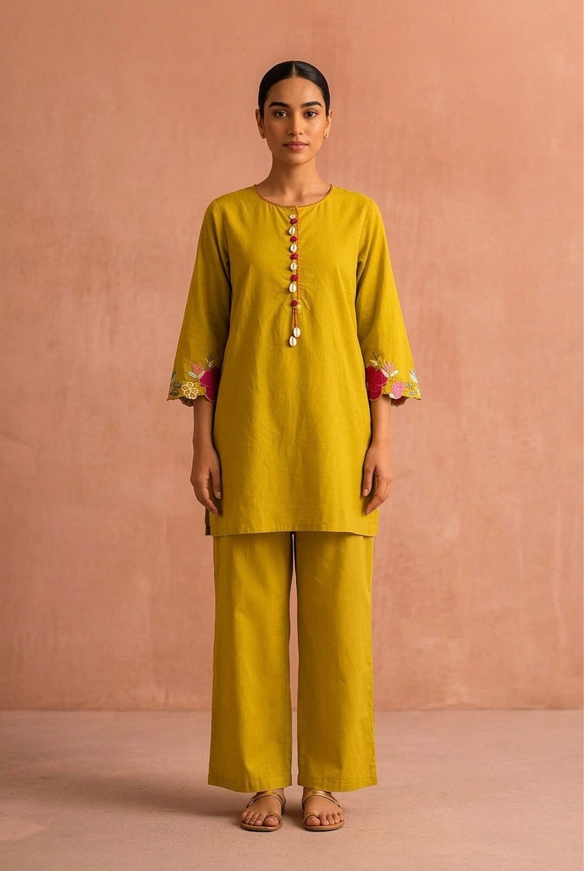 Mustard Yellow Cotton Co-ord Set | HER-581