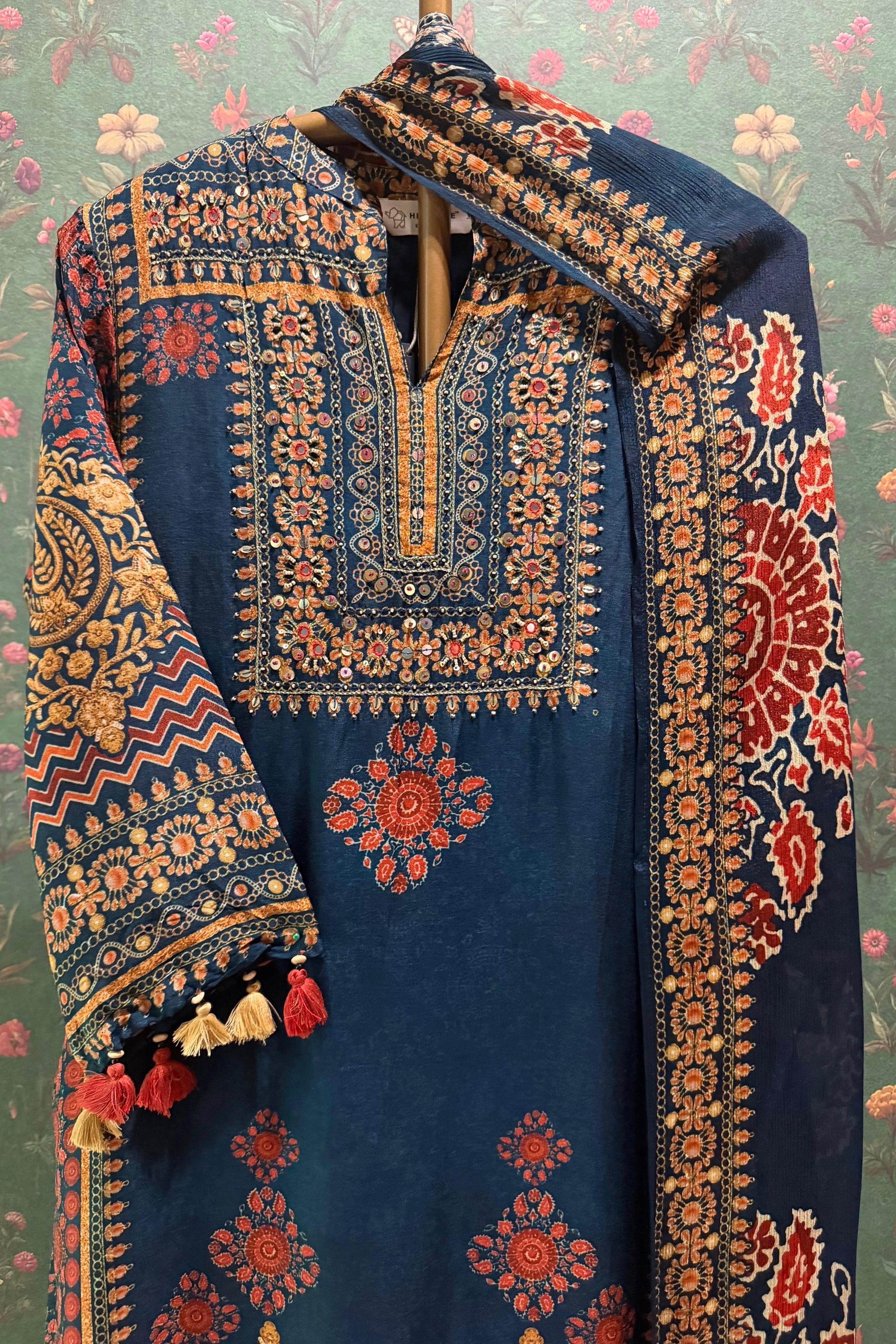 Zarqash Teal Blue Heritage Suit Set | HER-746 BLUE