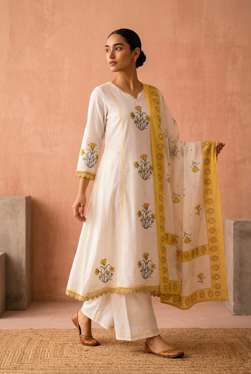 Yellow and Ivory A-Line Suit Set | HER-761