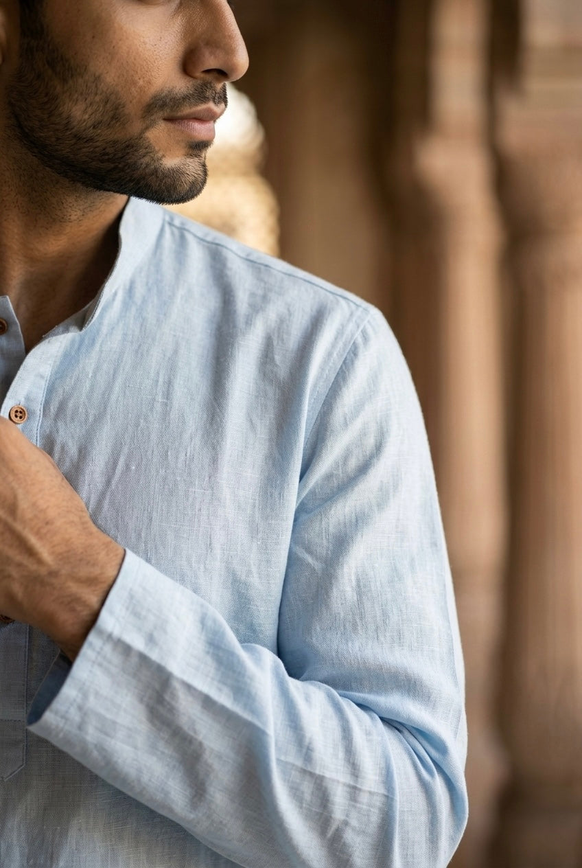 Men’s Pure Linen Kurta Pajama Set - Powder Blue
