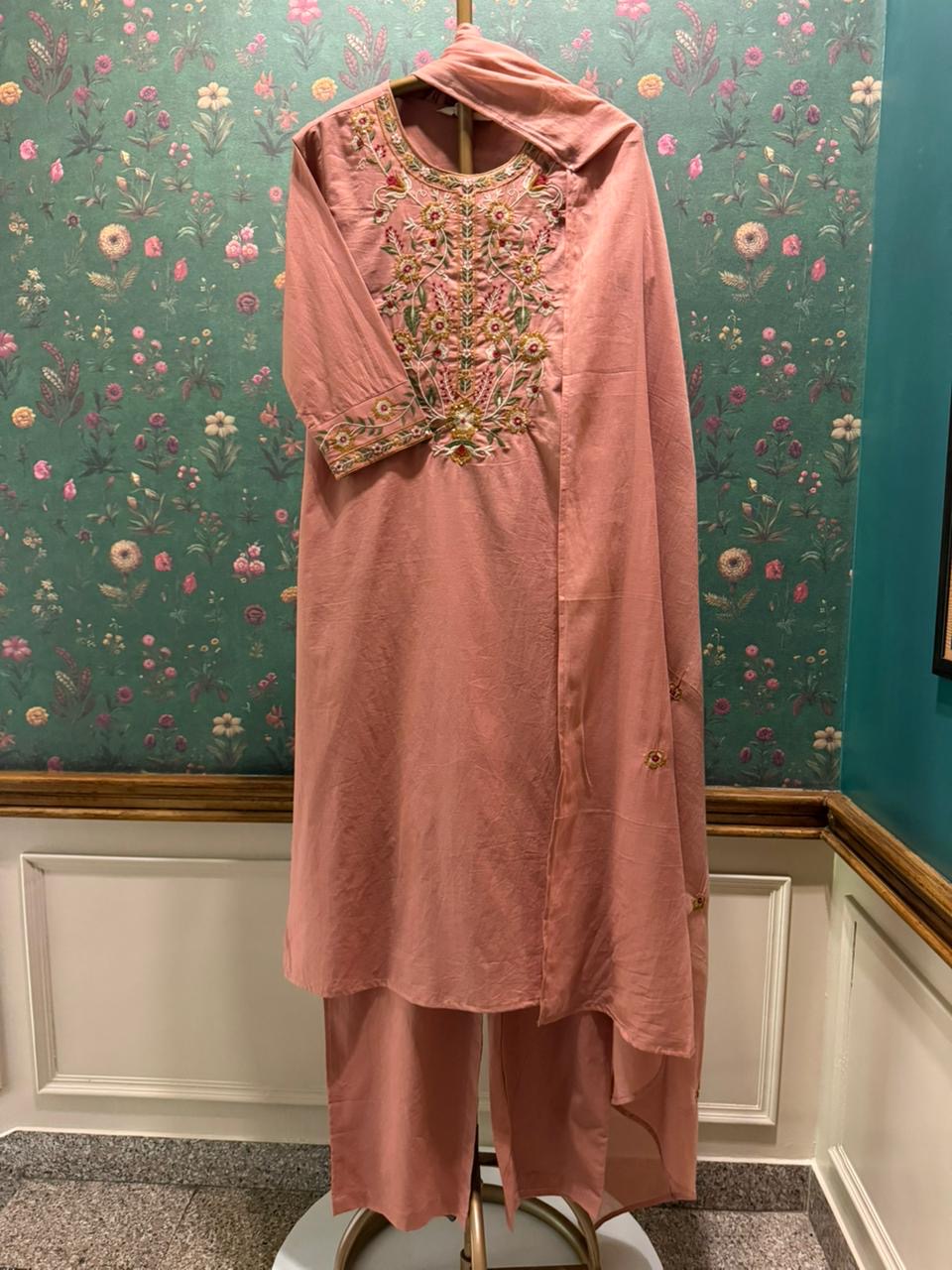 Blush Pink Embroidered Cotton Suit Set | HER-707