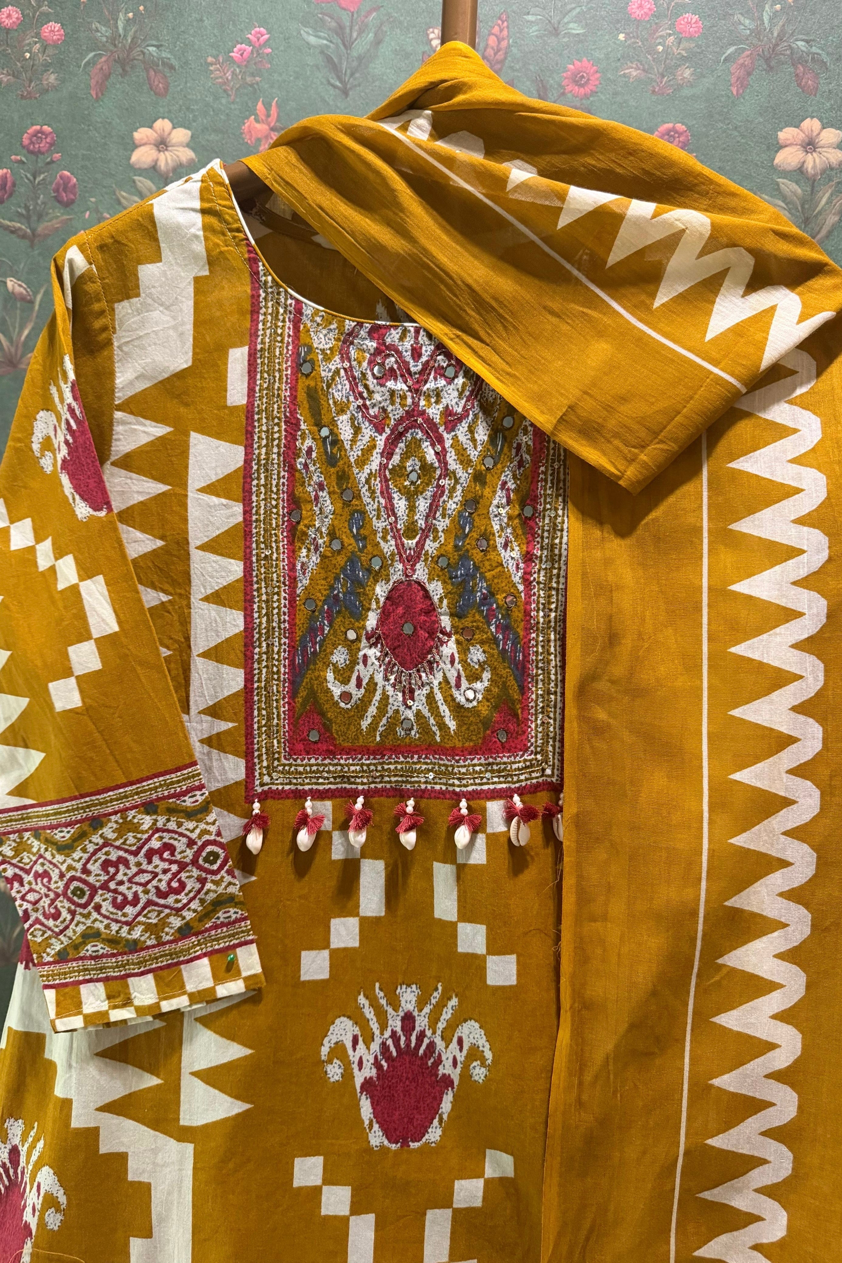 Kanak Ikat Mustard Handcrafted Suit Set | HER-748