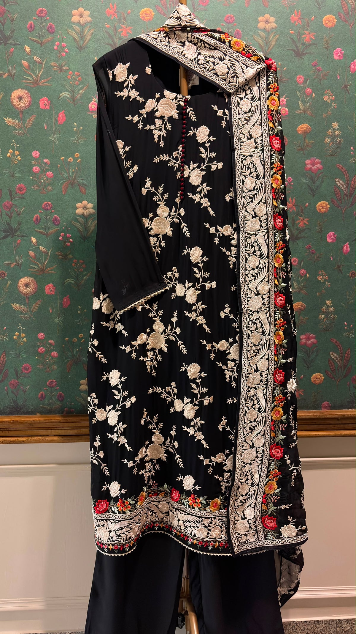Black Floral Embroidered Georgette Suit Set