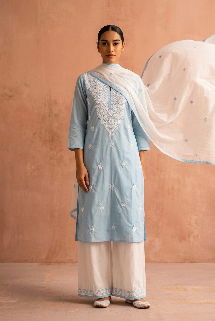 Pastel Blue Chikankari Suit Set | HER-703