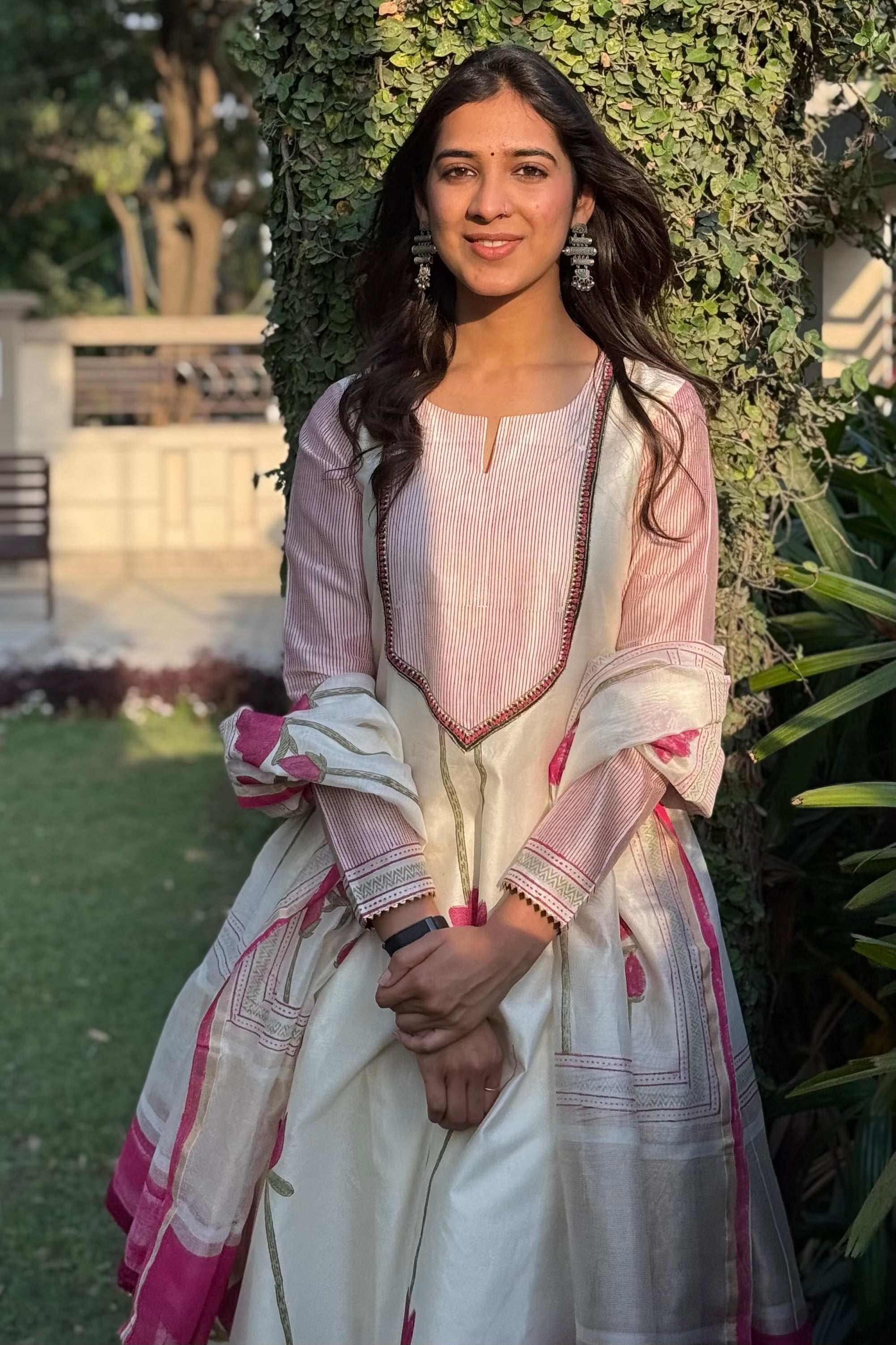 Ivory Lotus Pure Chanderi A-Line Suit Set
