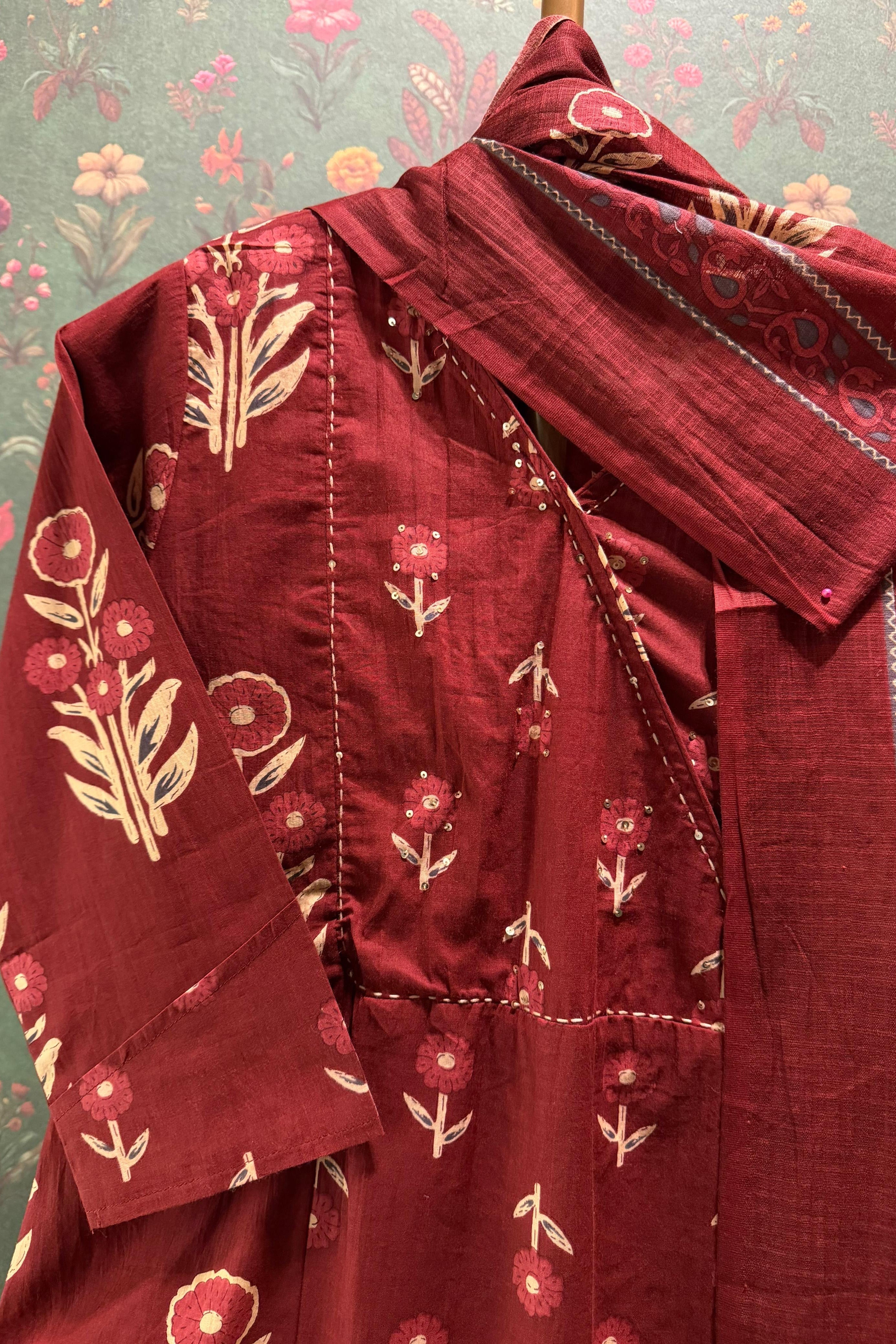 Botanica Rust Handblock Suit Set | HER-676