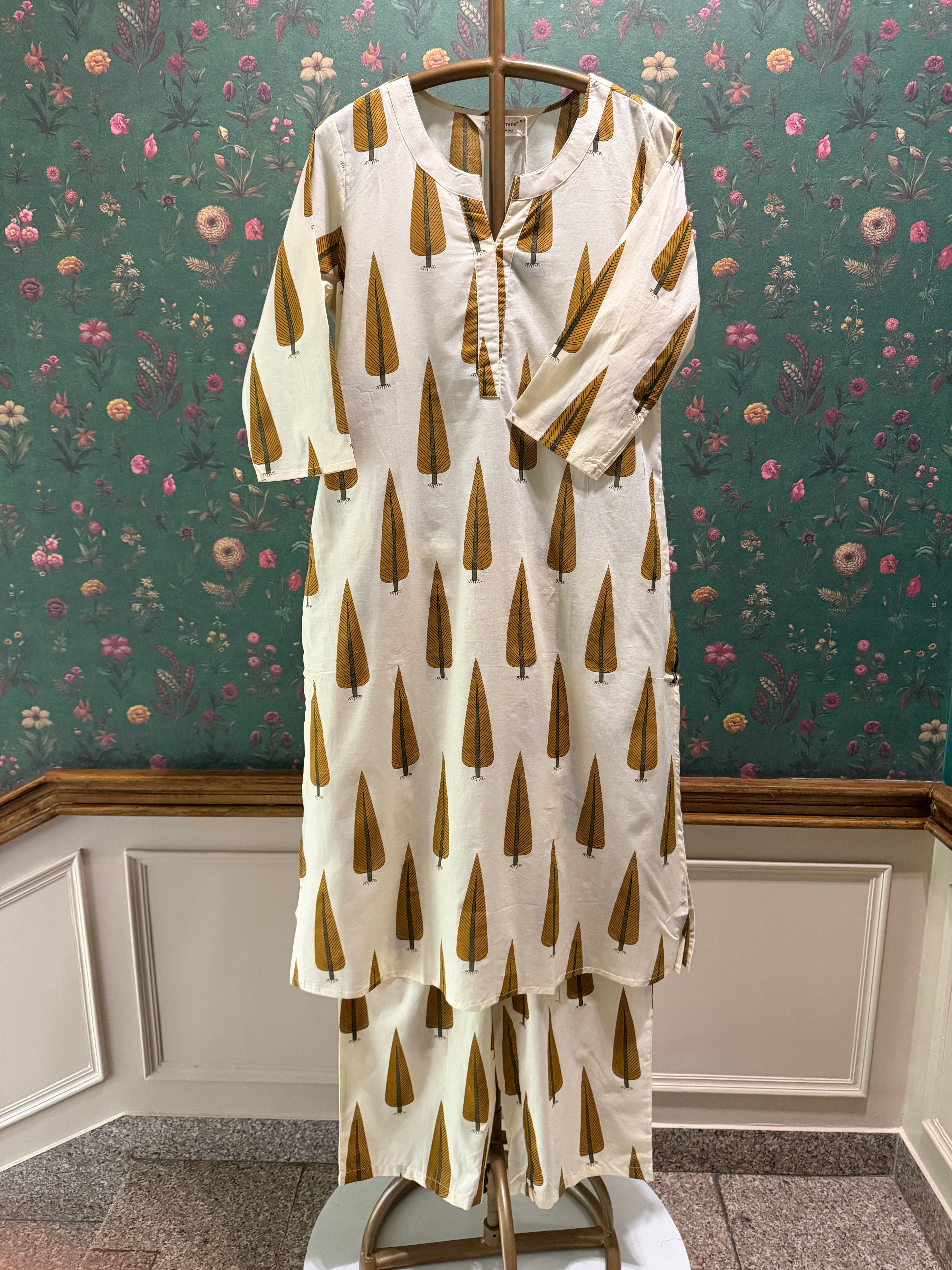 Mustard Yellow Cotton Printed Kurta Set | HER-711