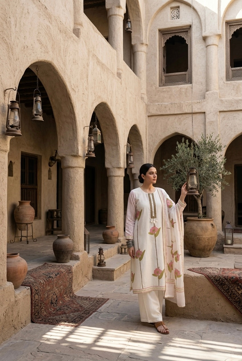Ivory Floral Pure Chanderi Suit Set