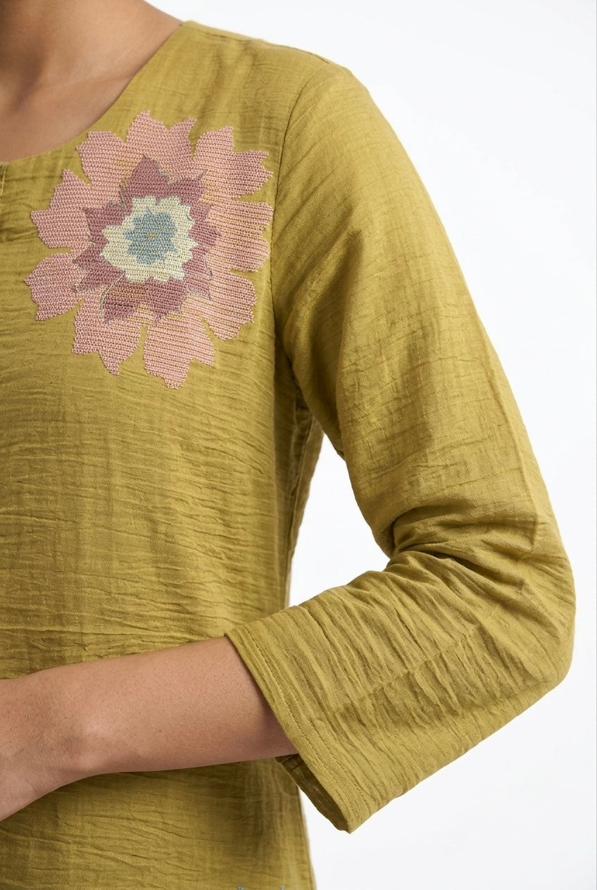 Meadow Bloom Handcrafted Co-ord Set, Lime Green | HER-623