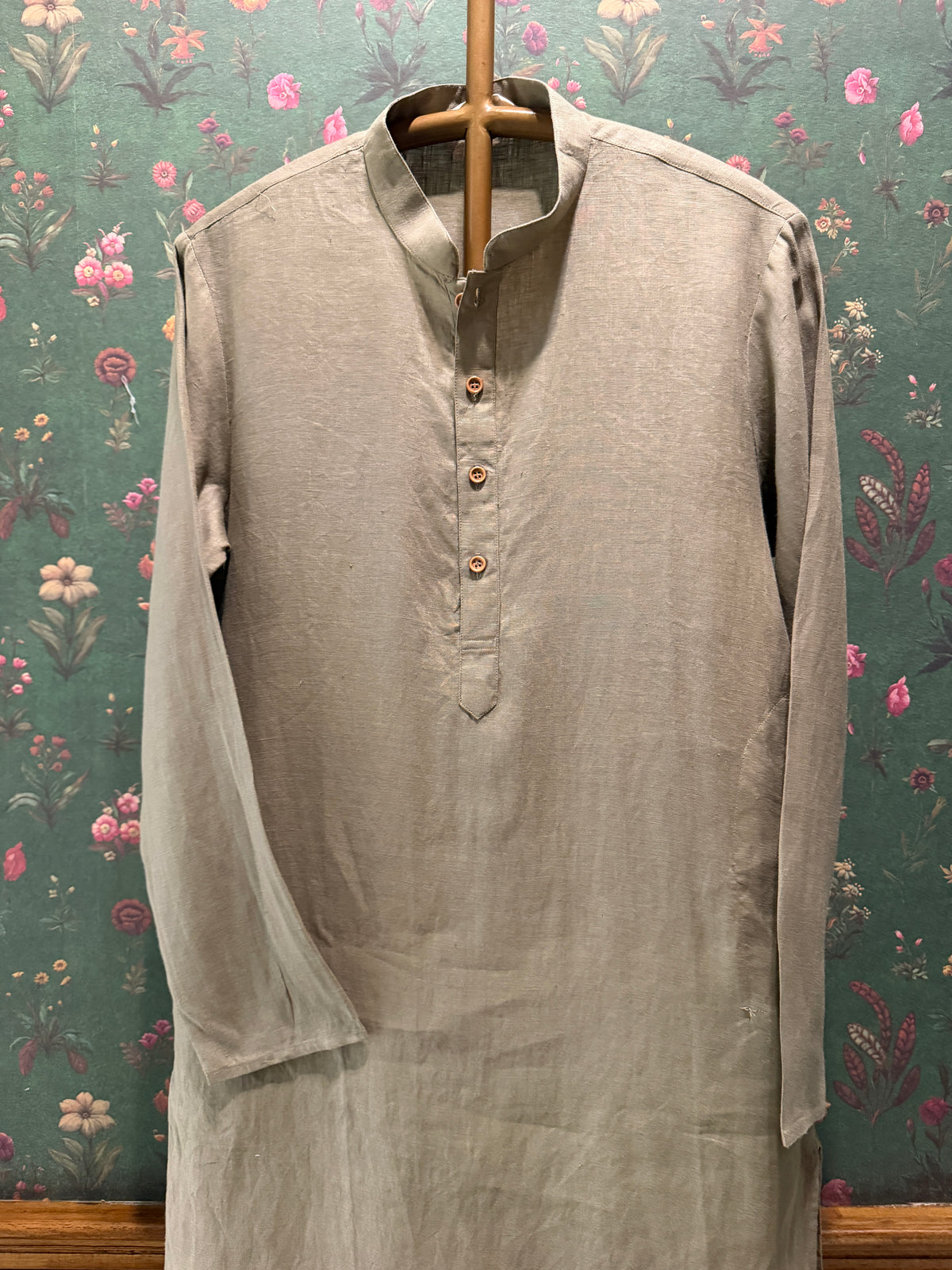 Men’s Pure Linen Kurta Pajama Set – Sage Green