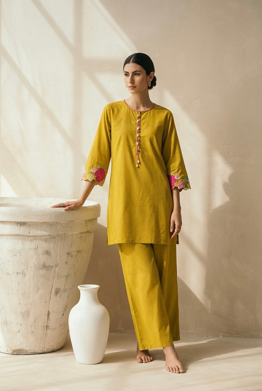 Mustard Yellow Cotton Co-ord Set | HER-581