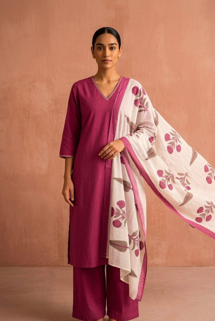 Berry Pink Oversized Cotton Suit Set | HER-689