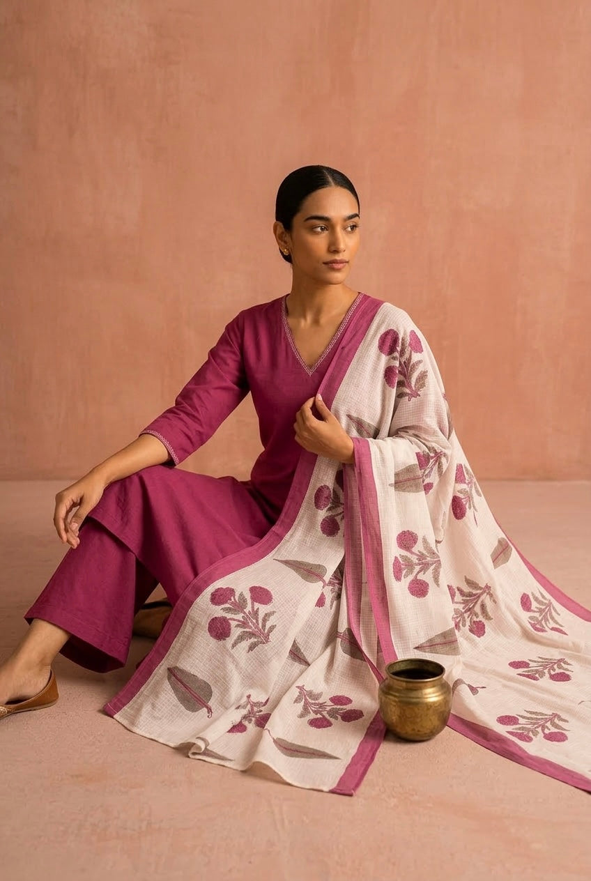 Berry Pink Oversized Cotton Suit Set | HER-689