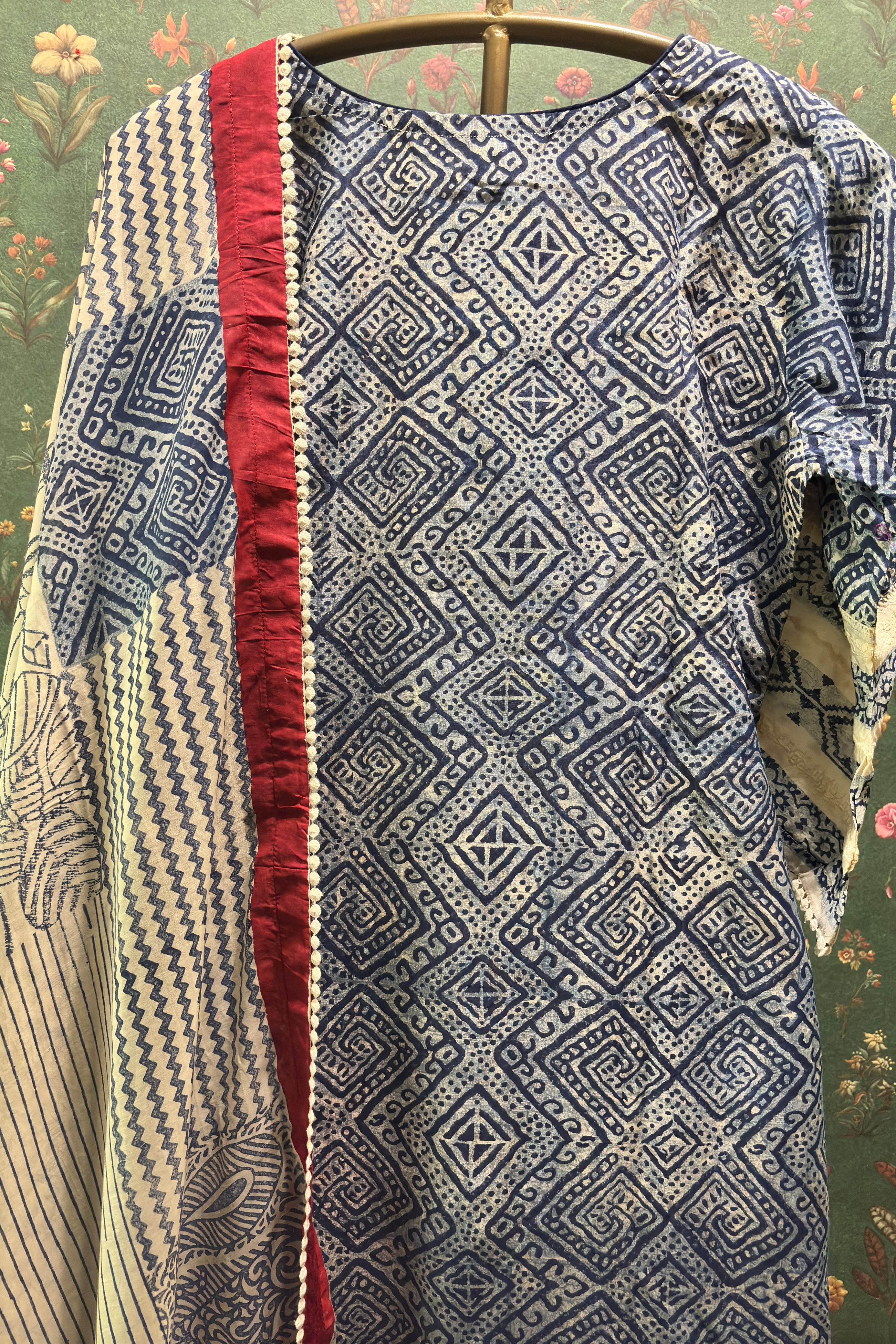 Blue Bamboo Silk A-line Suit Set | HER-446