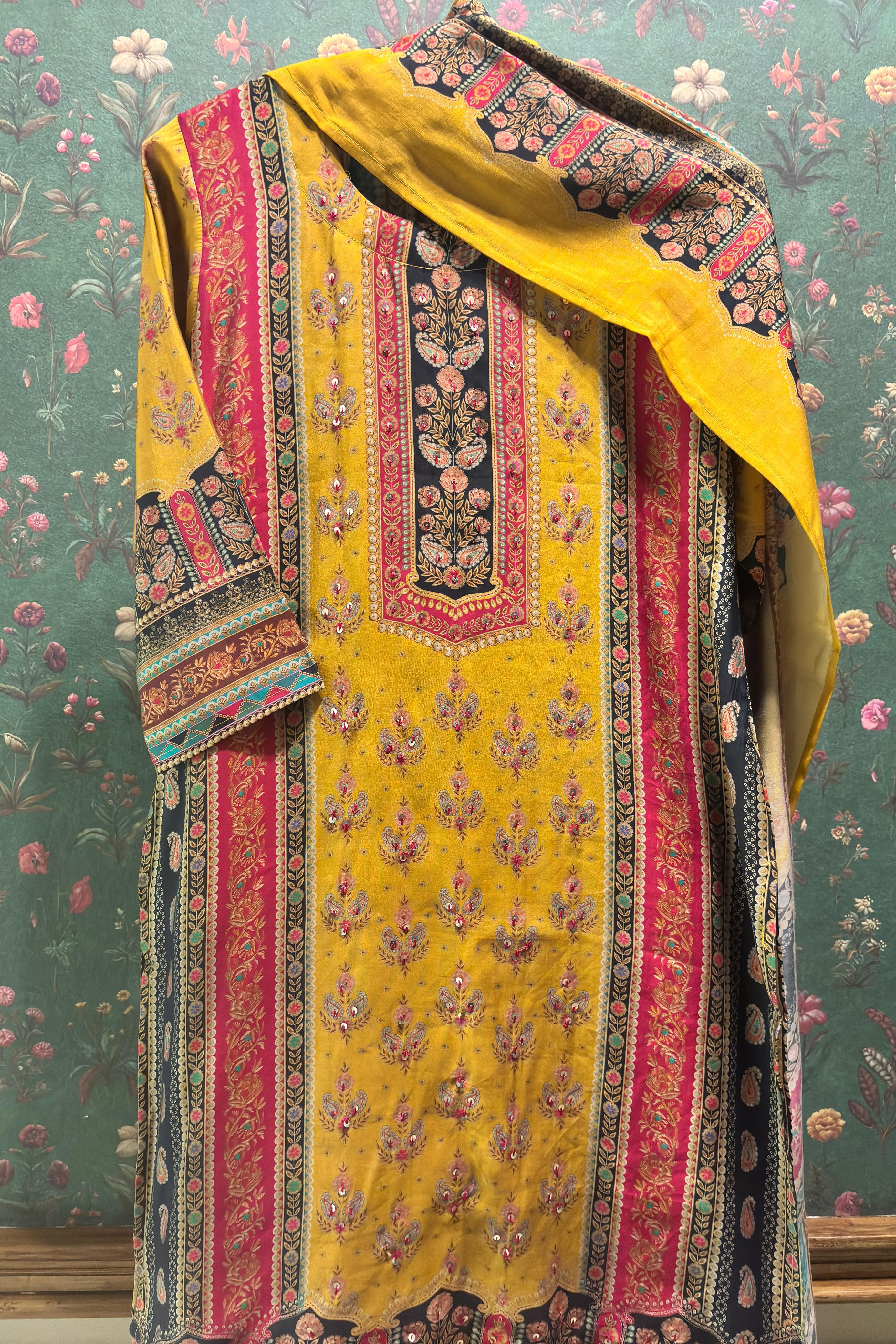 Mustard Yellow Muslin Suit Set | HER-453