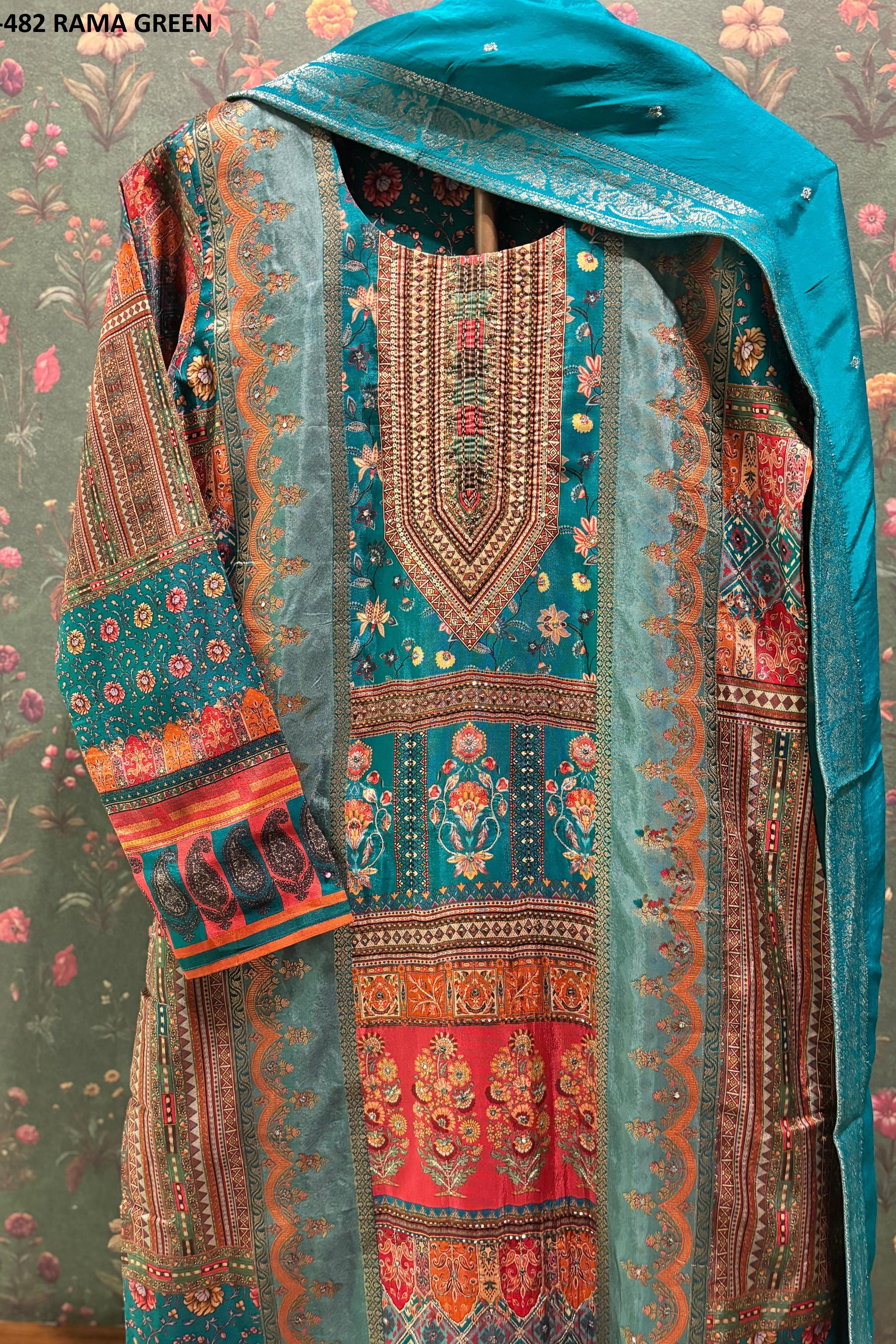 Emerald Green Dola Jacquard Suit Set | HER-482