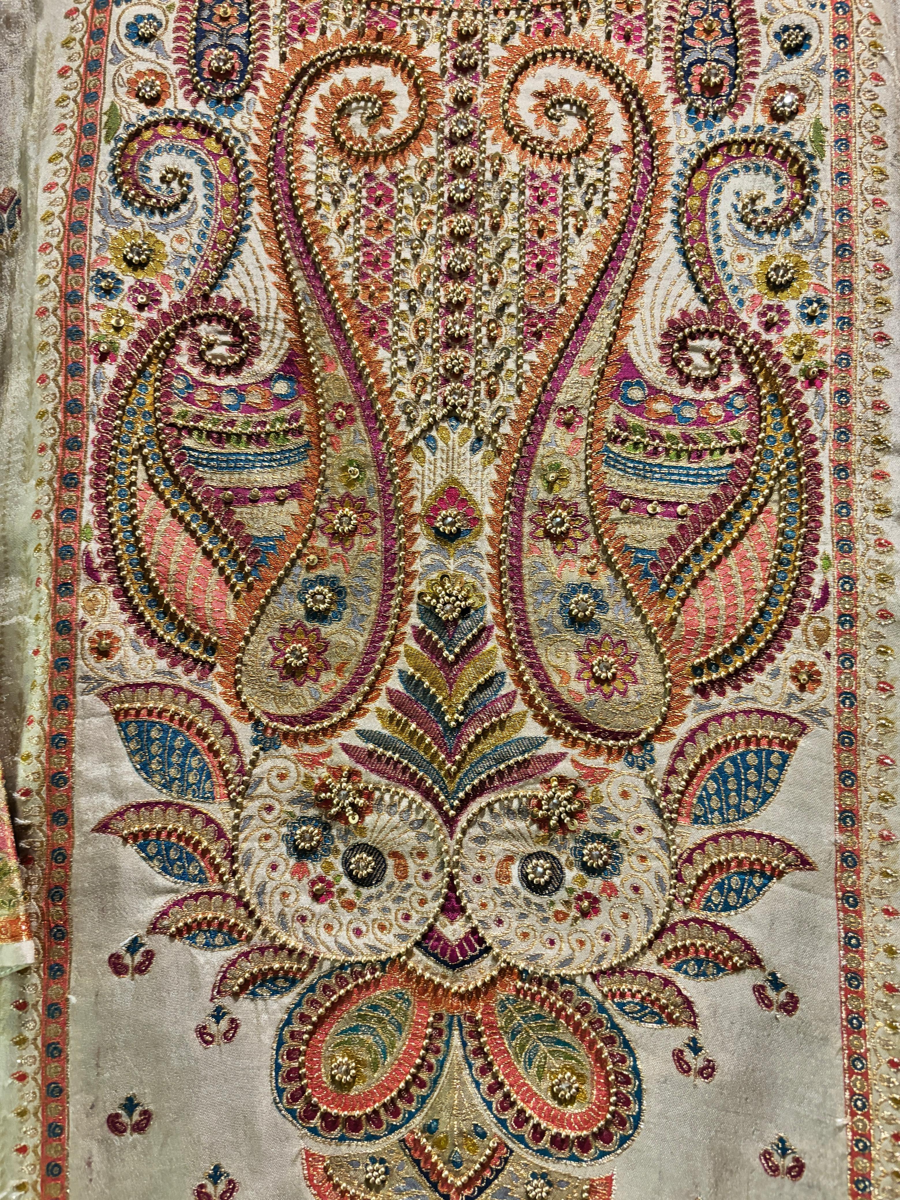 Meher Warm Beige Dola Jacquard Suit Set | HER-487