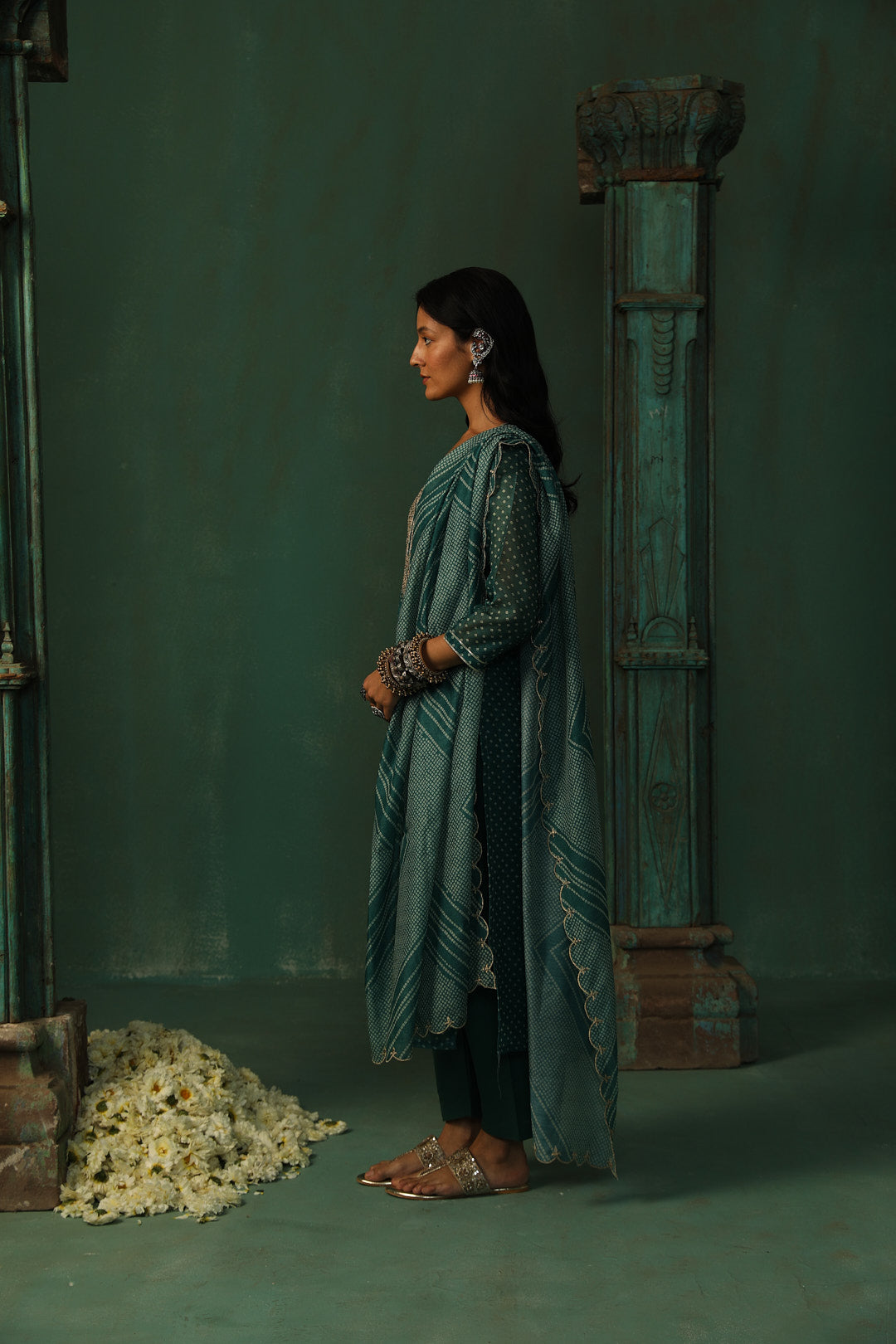 Teal Bandhani Chanderi Suit Set | HER-293