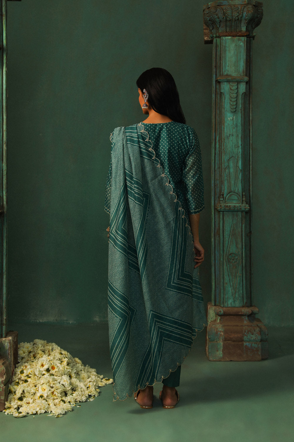 Teal Bandhani Chanderi Suit Set | HER-293