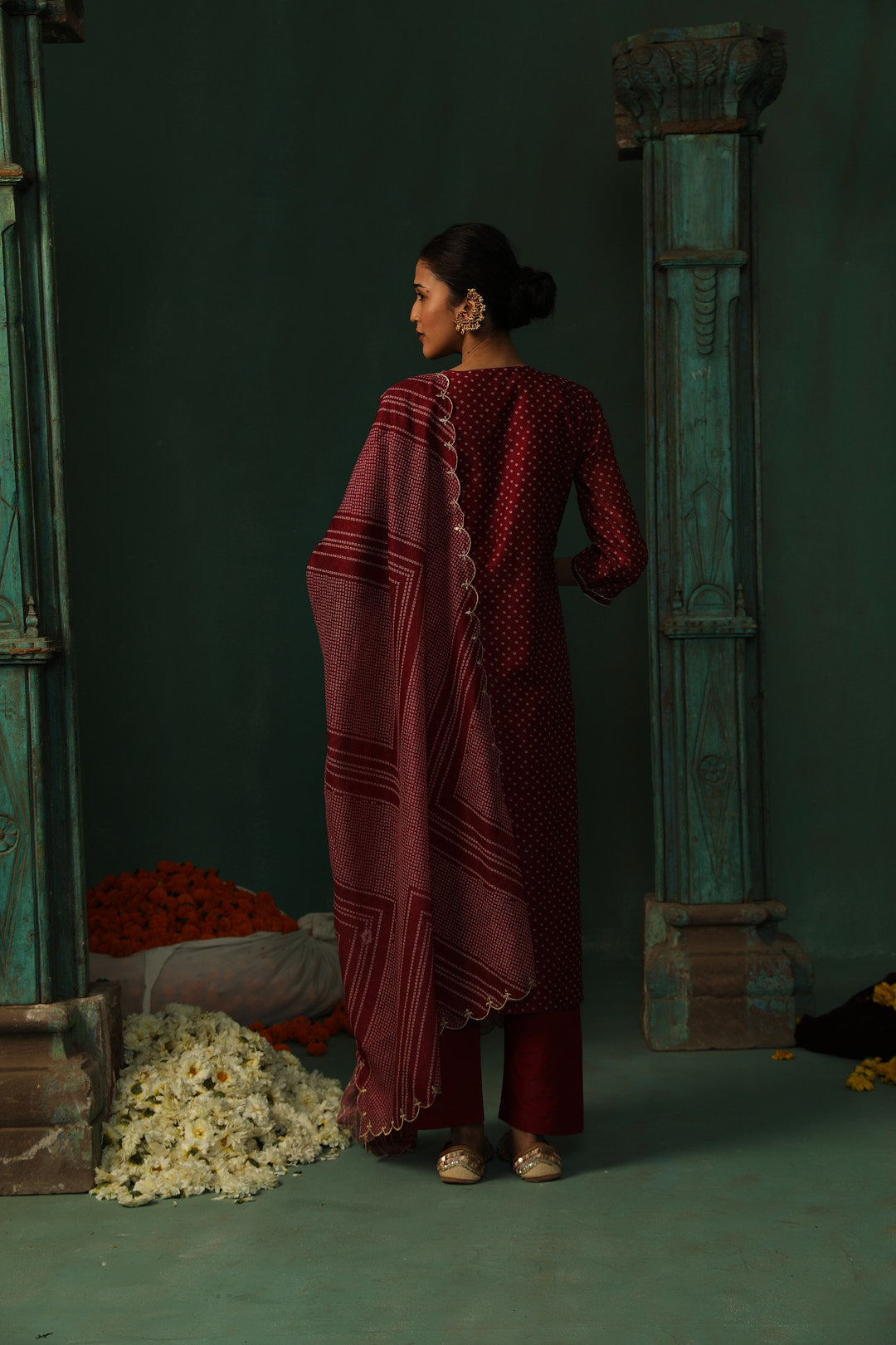 Wine Bandhani Chanderi Suit Set | HER-293
