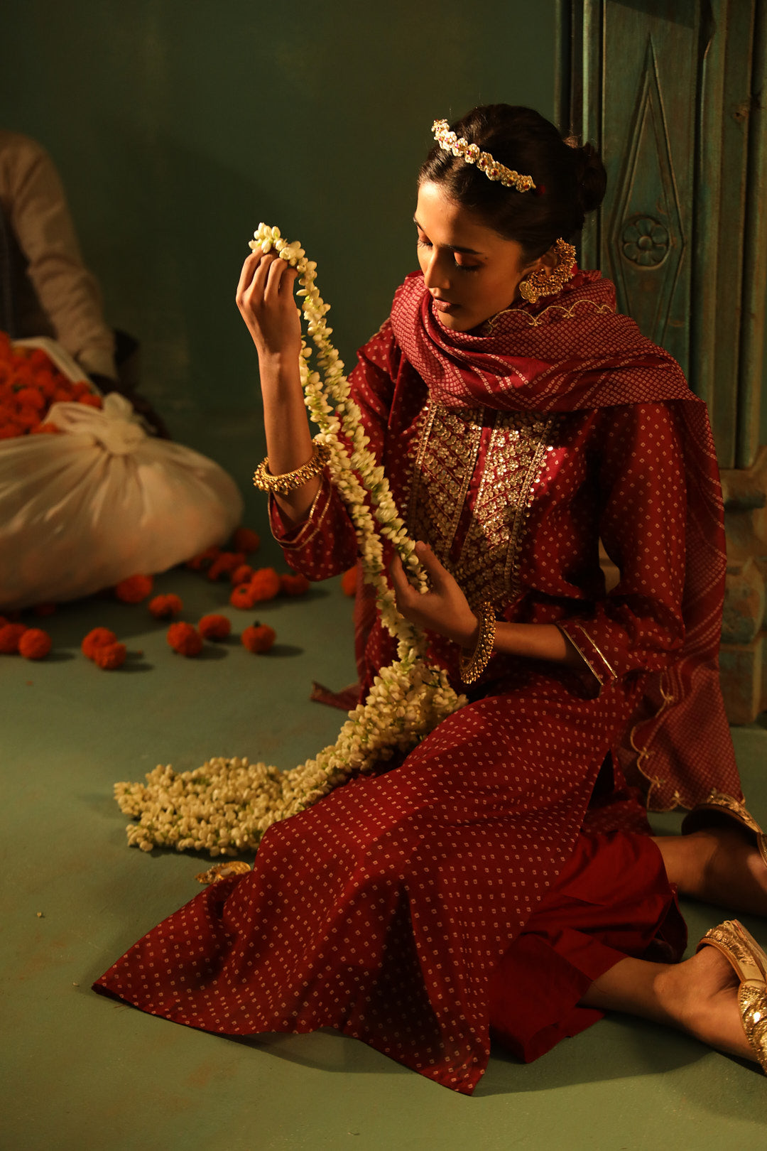 Wine Bandhani Chanderi Suit Set | HER-293