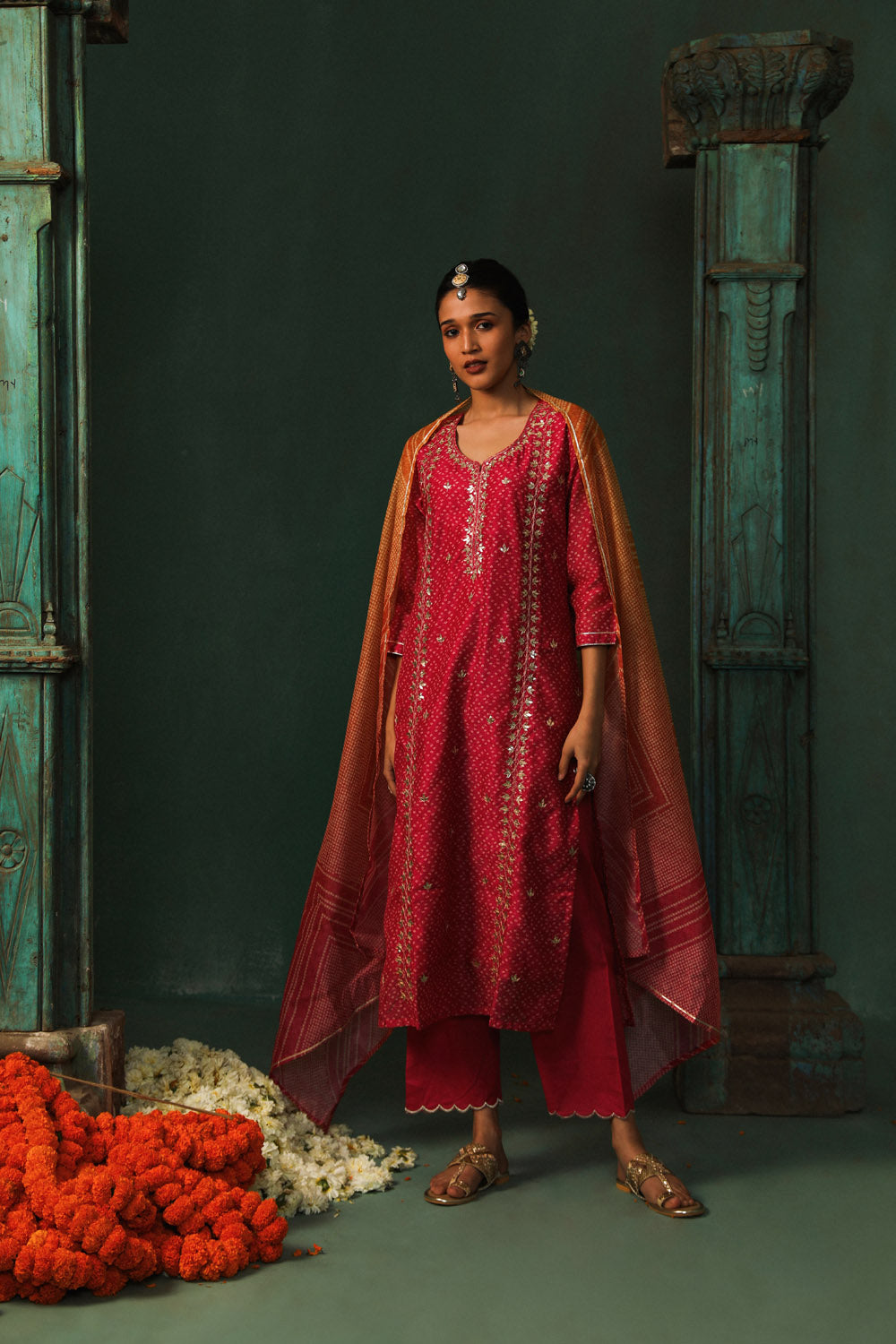 Bandhej Bagh Pink Chanderi Suit Set | HER-299