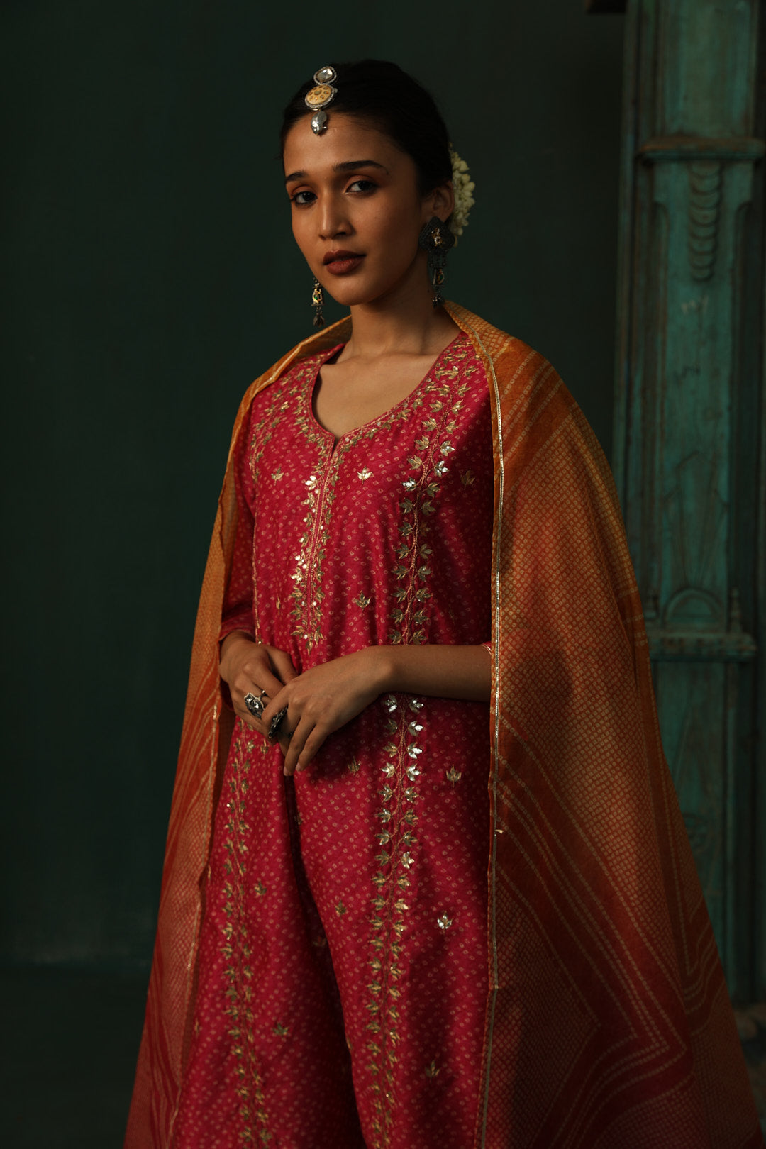 Bandhej Bagh Pink Chanderi Suit Set | HER-299