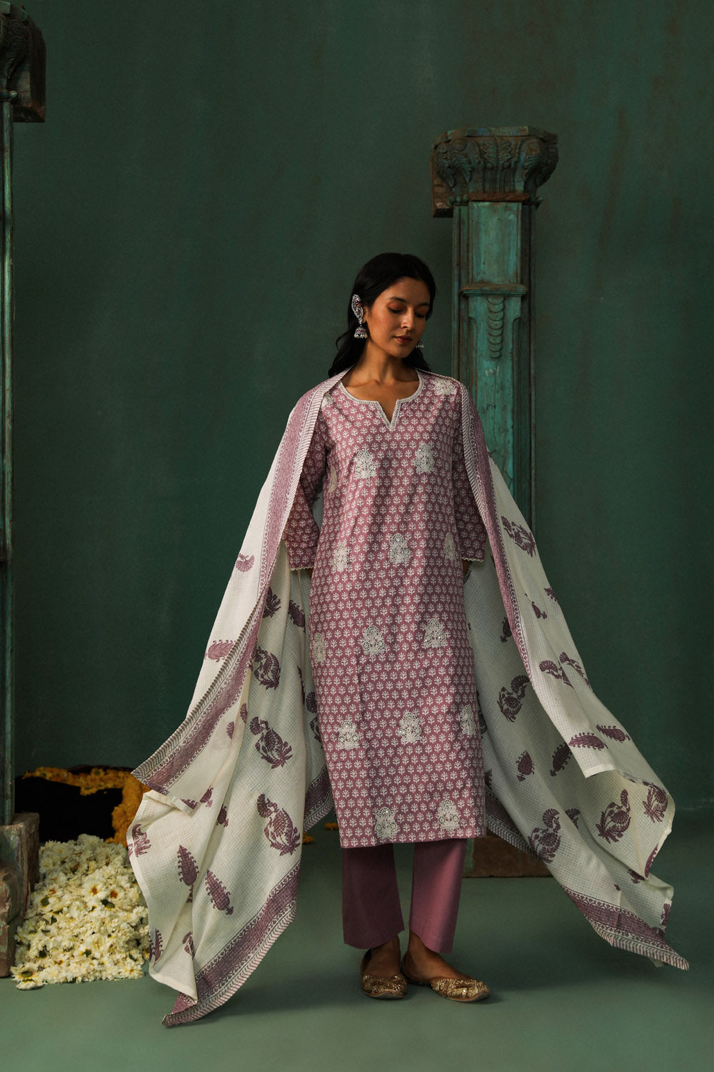 Lavender Straight Fit Cotton Suit Set | HER-310