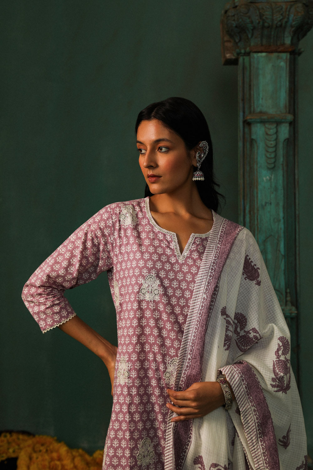 Lavender Straight Fit Cotton Suit Set | HER-310