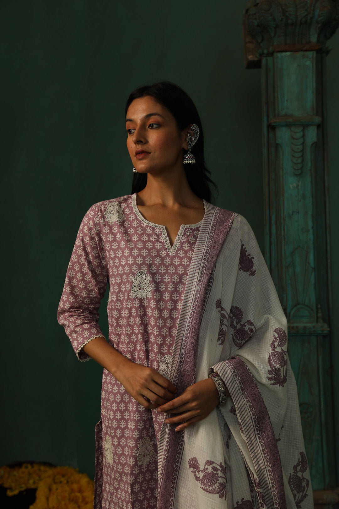 Lavender Straight Fit Cotton Suit Set | HER-310