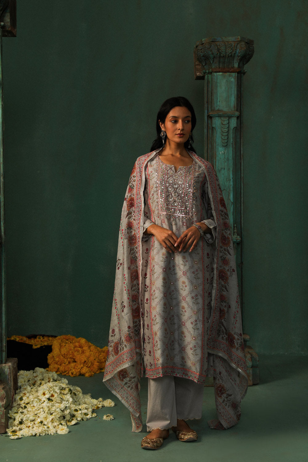 Grey Linen Suit Set | HER-301