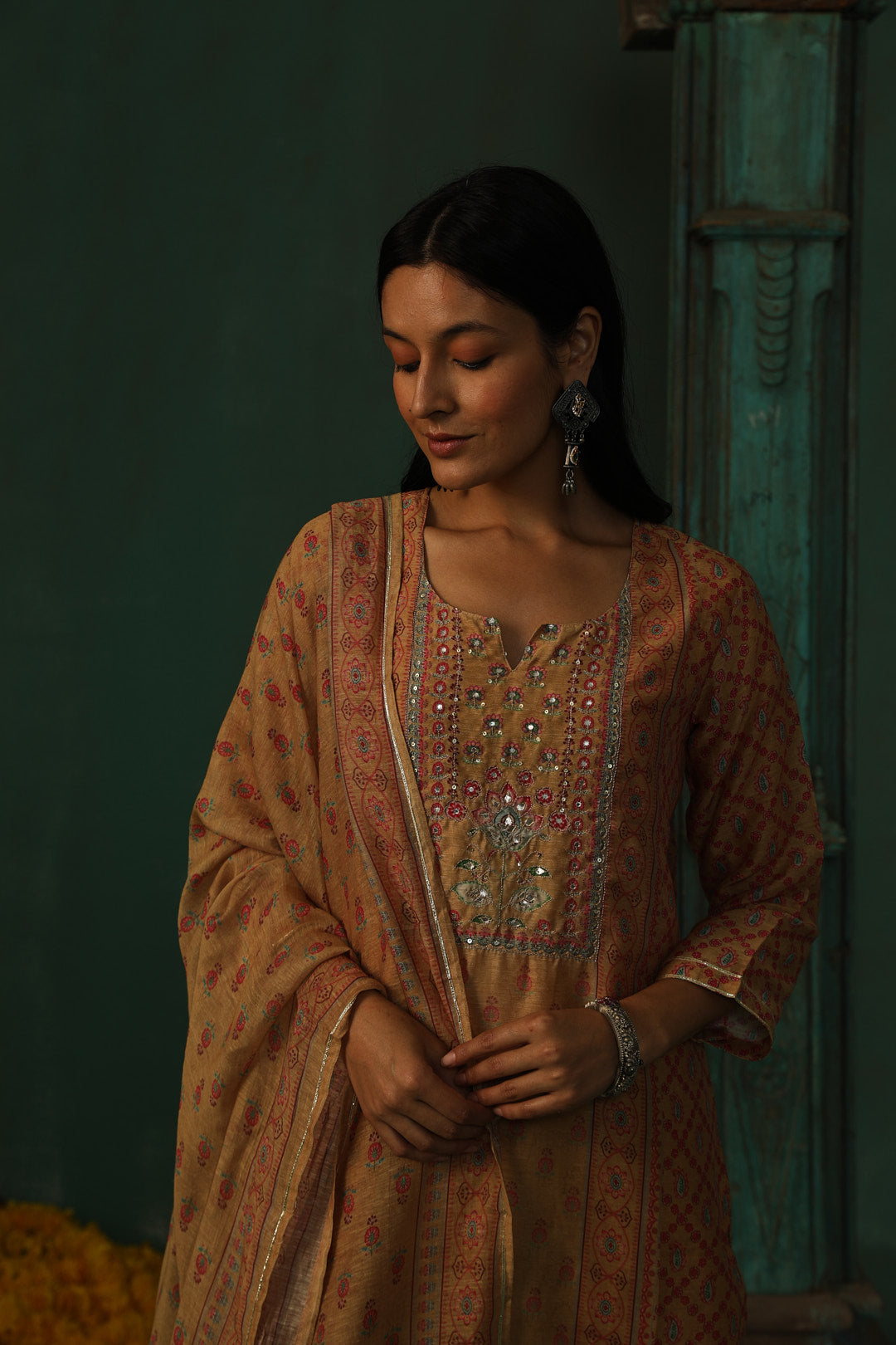 Mustard Yellow Linen Suit Set