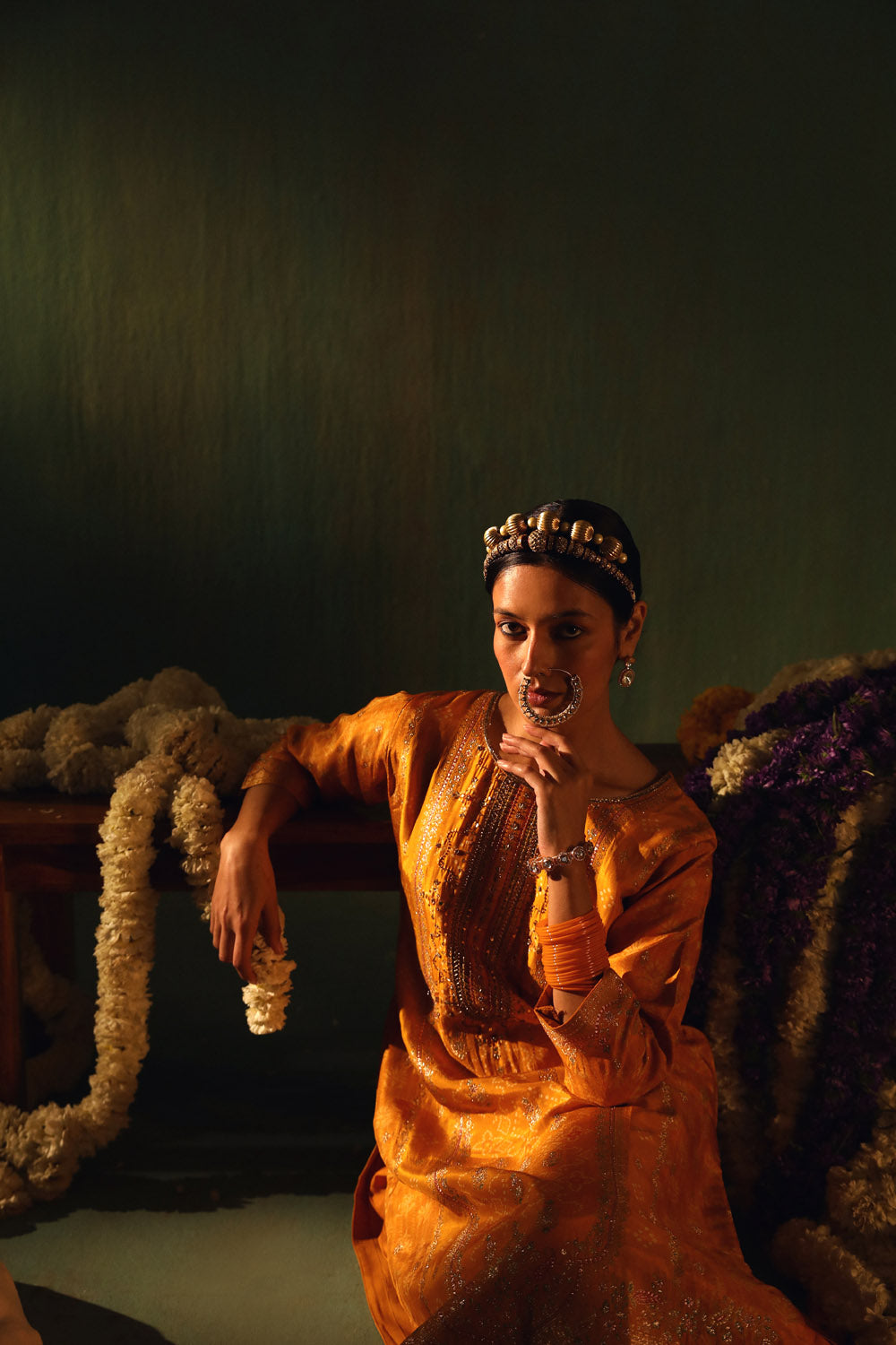 Yellow Dola Jacquard Straight Fit Suit Set | HER-336