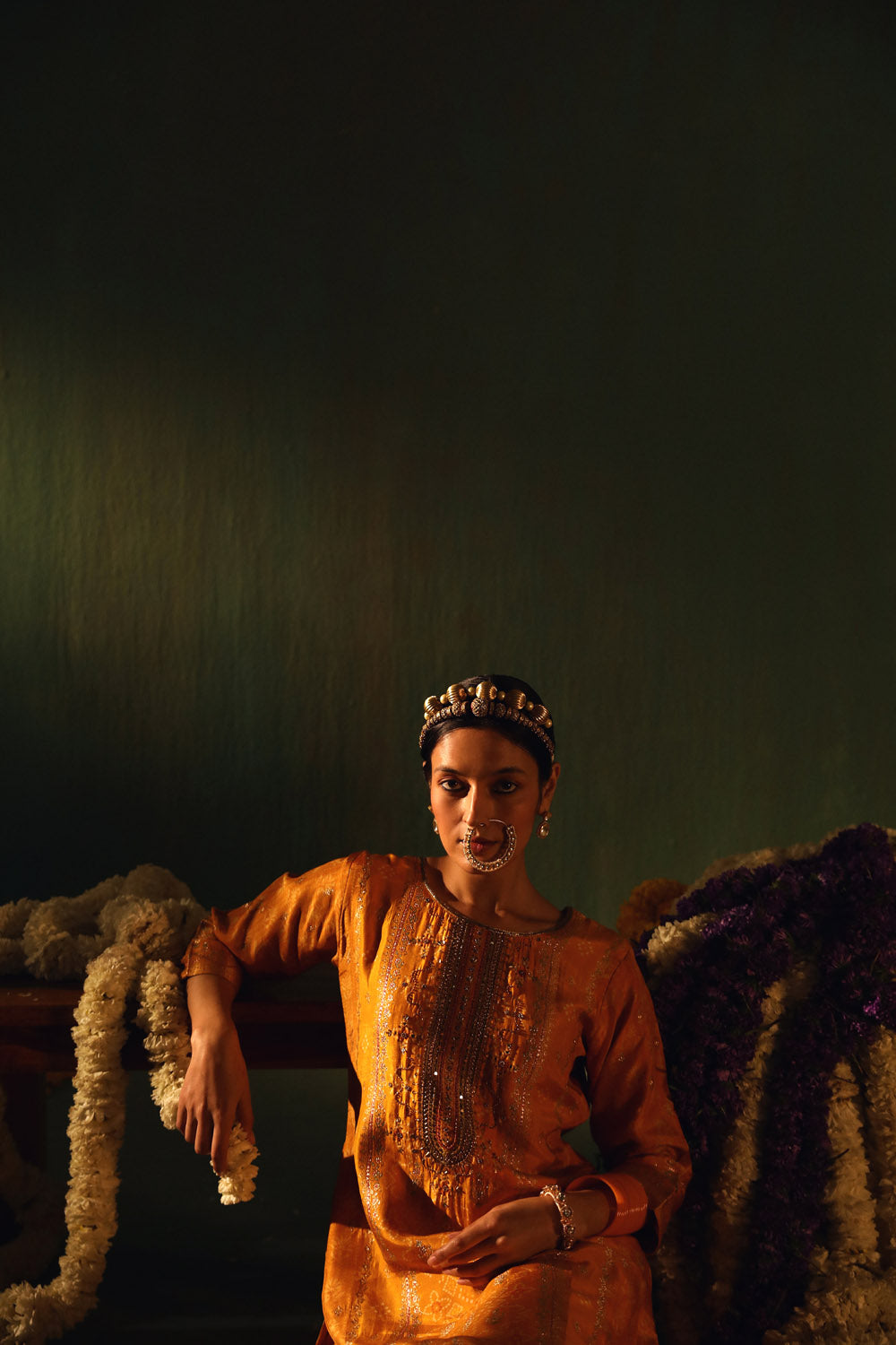 Yellow Dola Jacquard Straight Fit Suit Set | HER-336