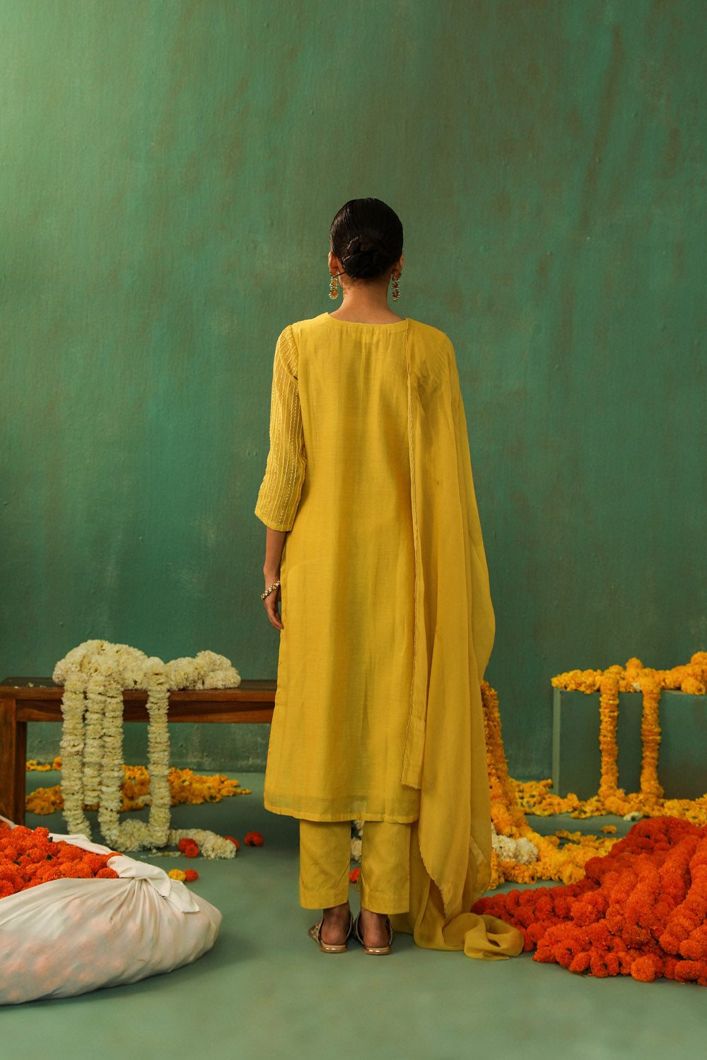 Bright Yellow Mul Chanderi Suit Set | HER-285