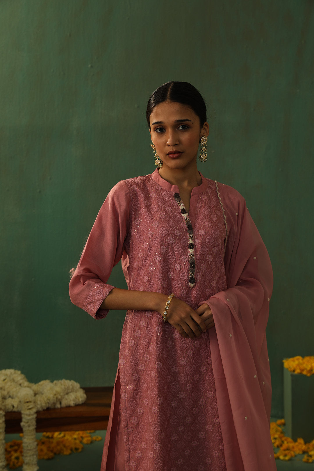 Rose Pink Cotton Silk Suit Set | HER-280