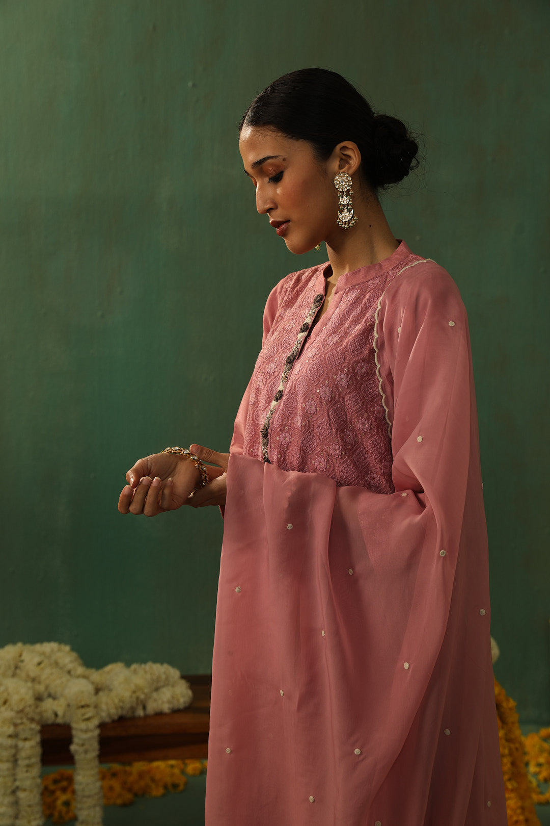 Rose Pink Cotton Silk Suit Set | HER-280
