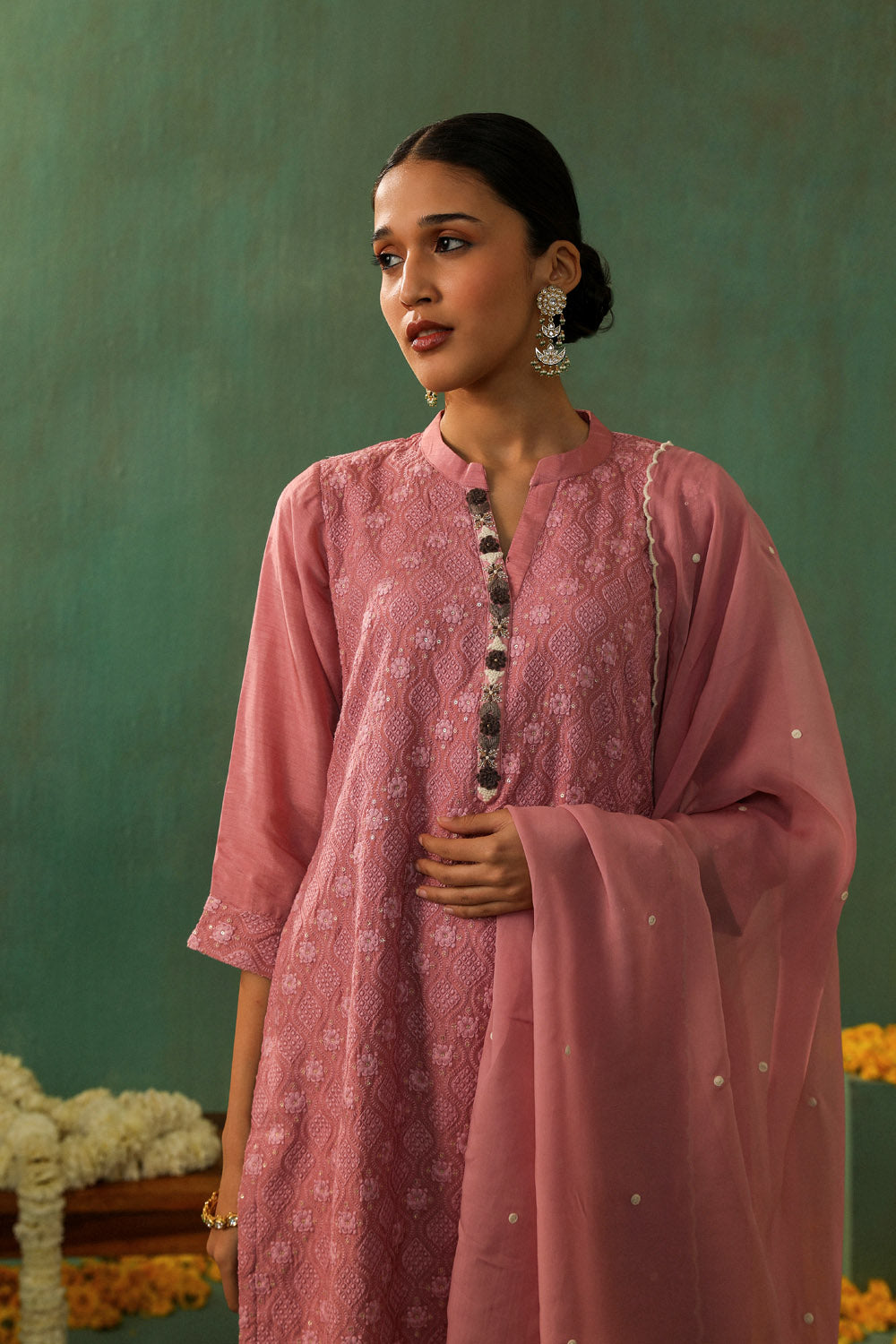 Rose Pink Cotton Silk Suit Set | HER-280