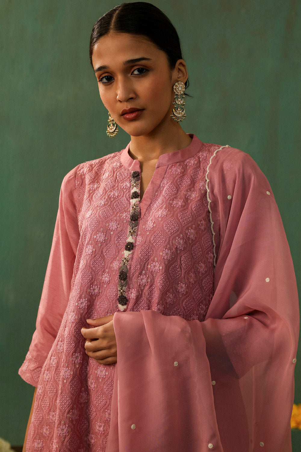 Rose Pink Cotton Silk Suit Set | HER-280