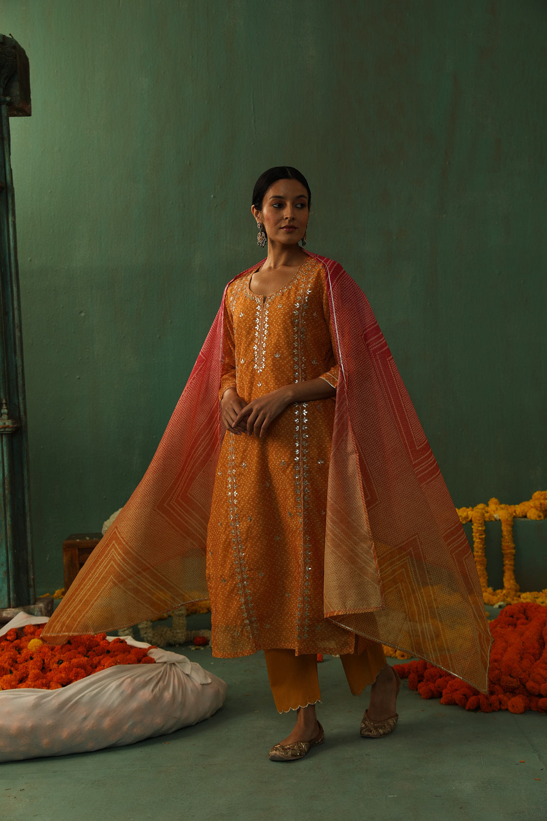 Bandhej Bagh Mustard Yellow Chanderi Suit Set | HER-299