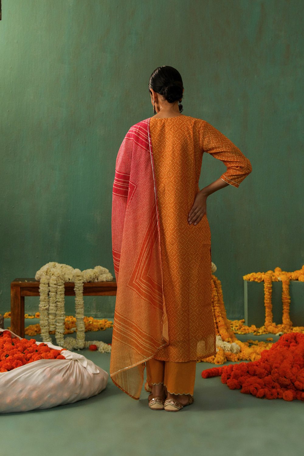 Bandhej Bagh Mustard Yellow Chanderi Suit Set | HER-299