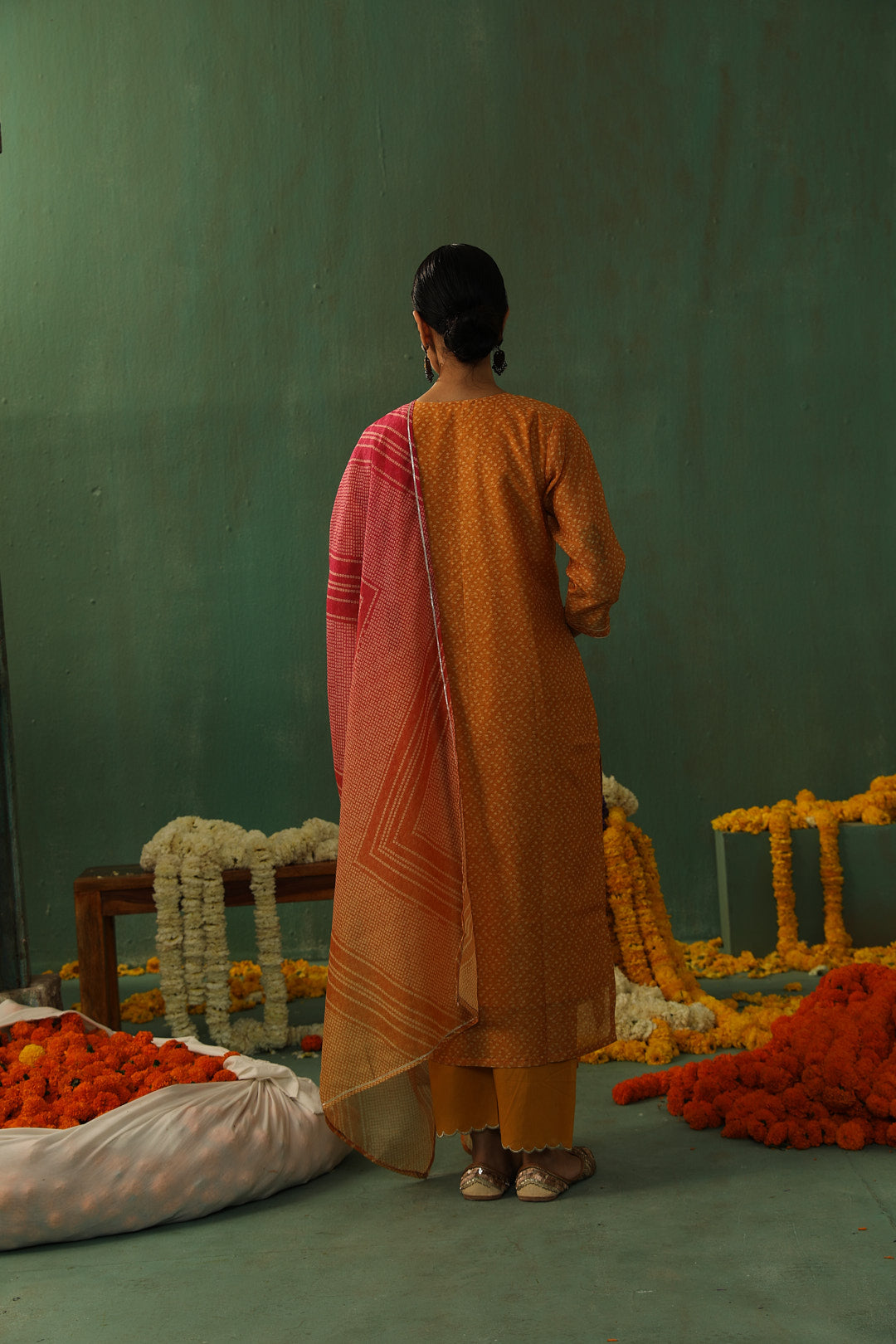 Bandhej Bagh Mustard Yellow Chanderi Suit Set | HER-299