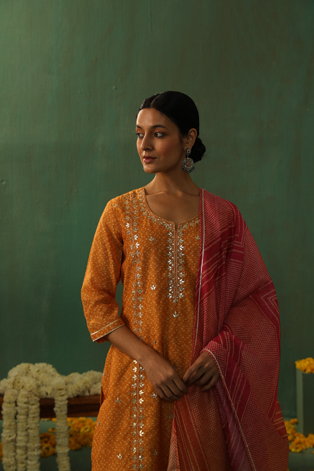 Bandhej Bagh Mustard Yellow Chanderi Suit Set | HER-299