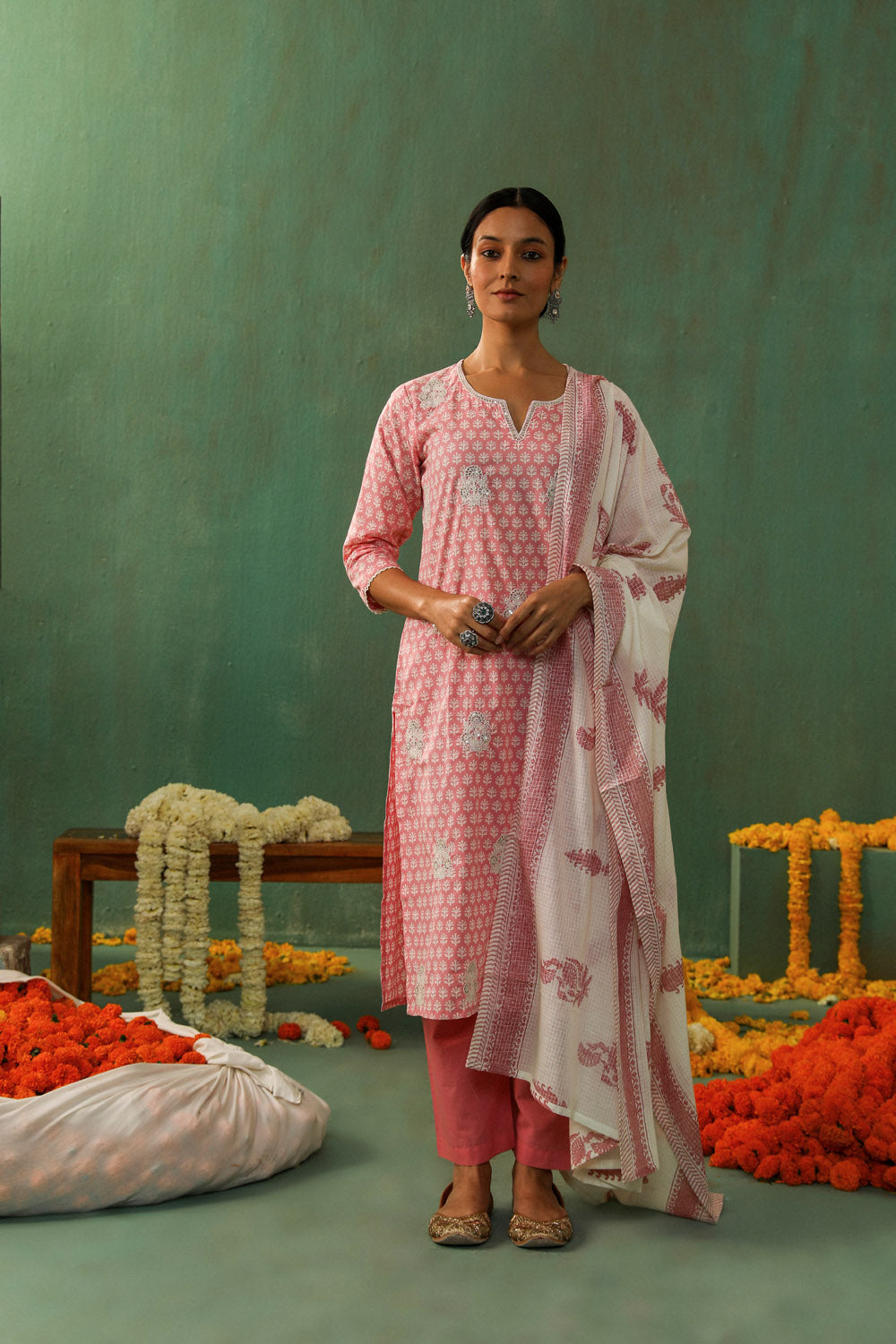 Pink Handblock Cotton Suit Set | HER-310