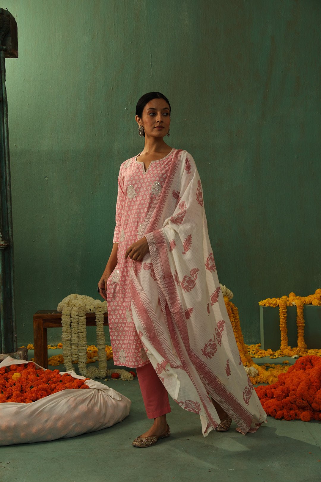 Pink Handblock Cotton Suit Set | HER-310