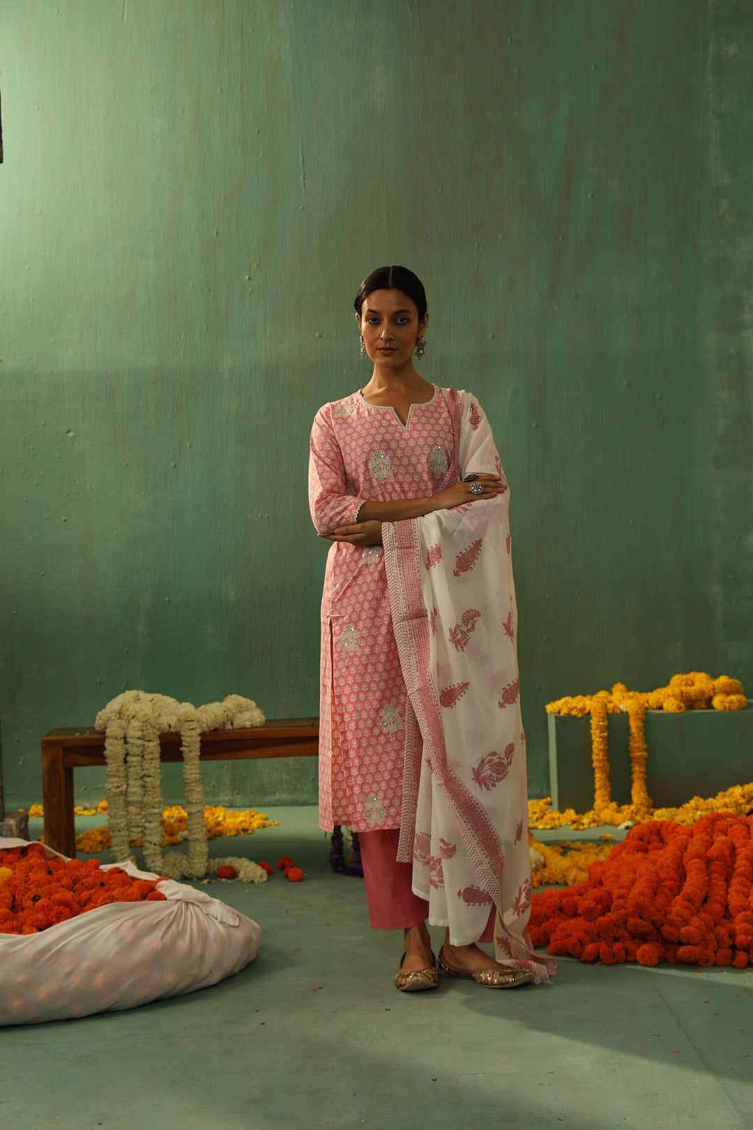 Pink Handblock Cotton Suit Set | HER-310